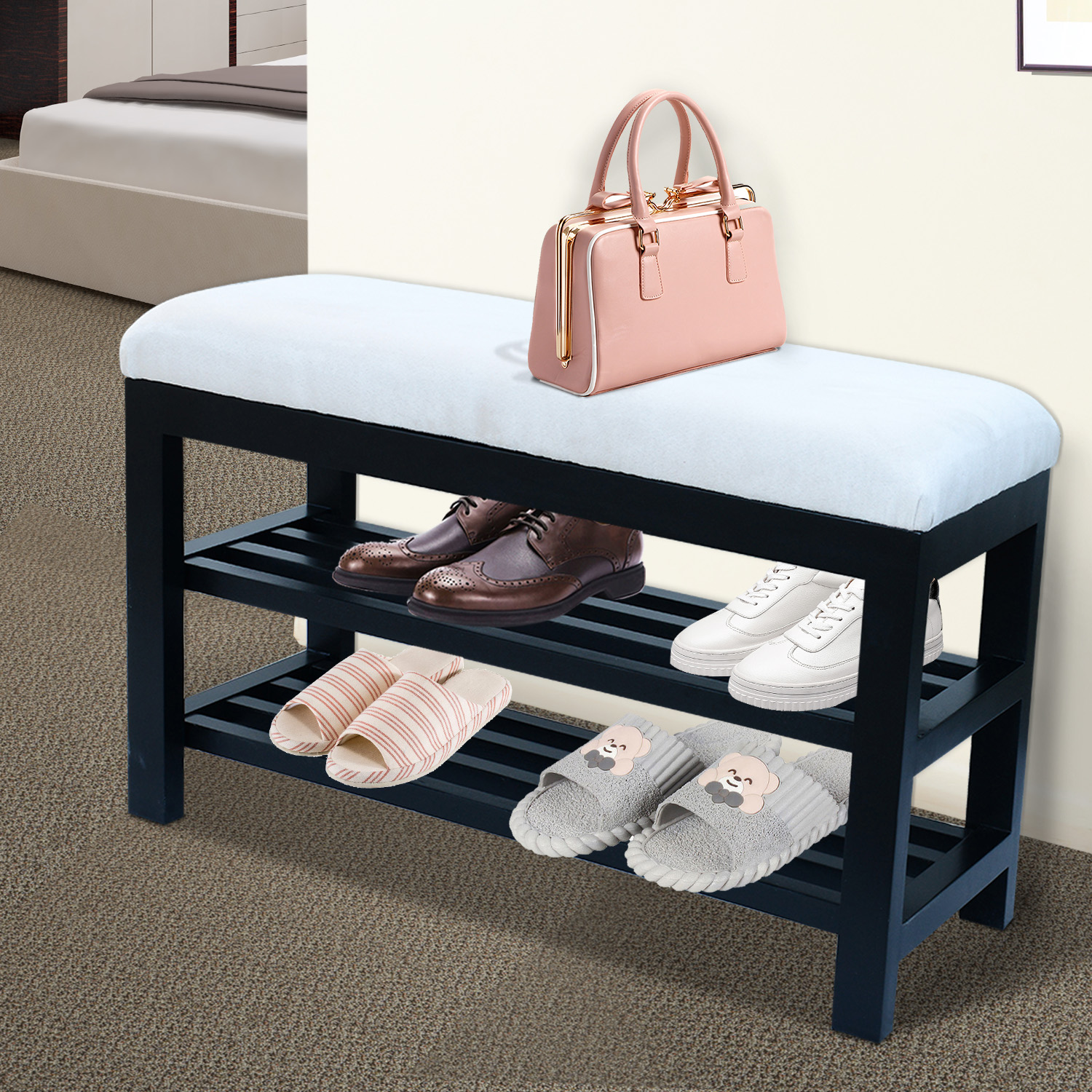 31&quot; Entryway Shoe Bench Hallway Storage Organizer Padded