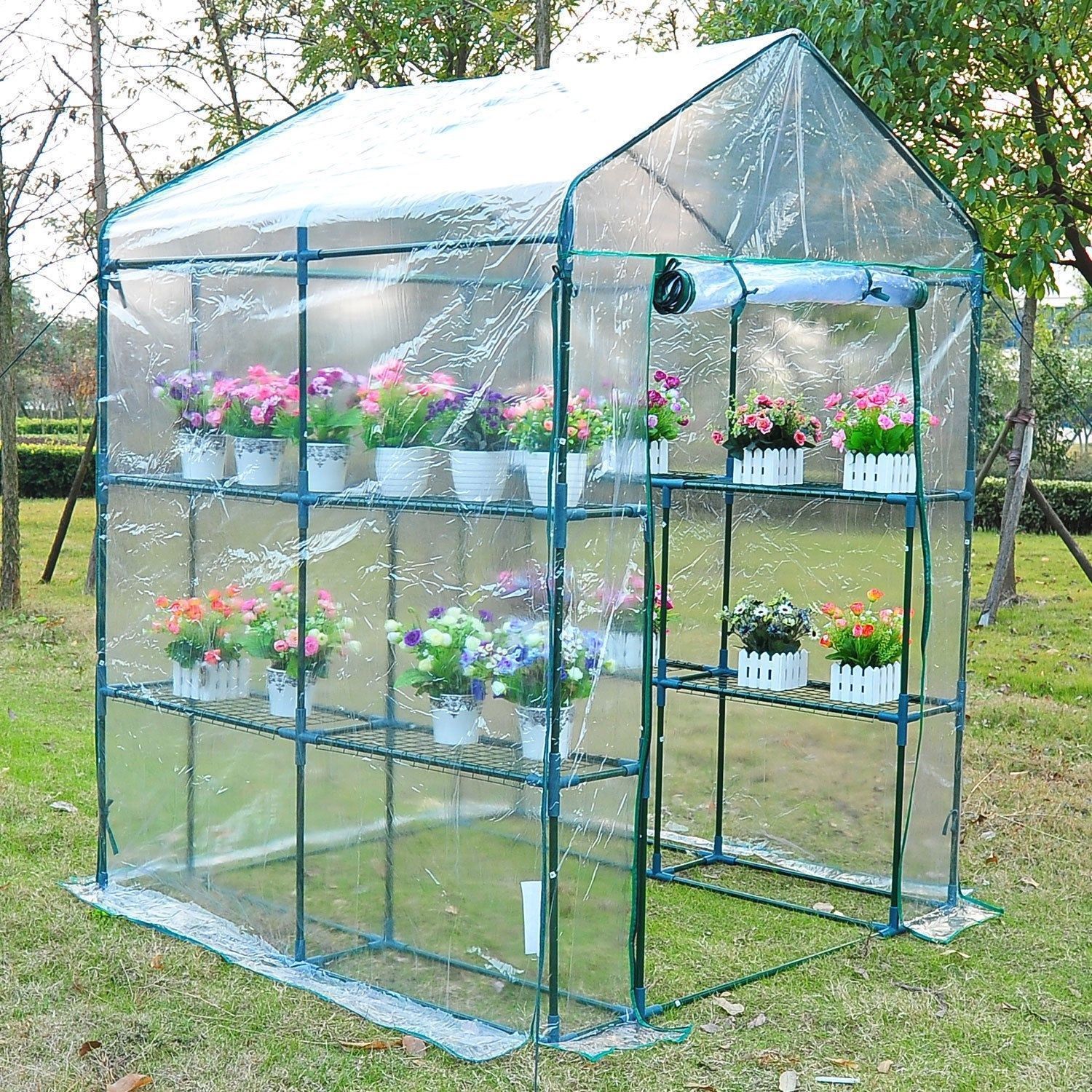 5'x5'x6' Portable WalkIn Greenhouse 8 Shelves Plant Flower Gardening