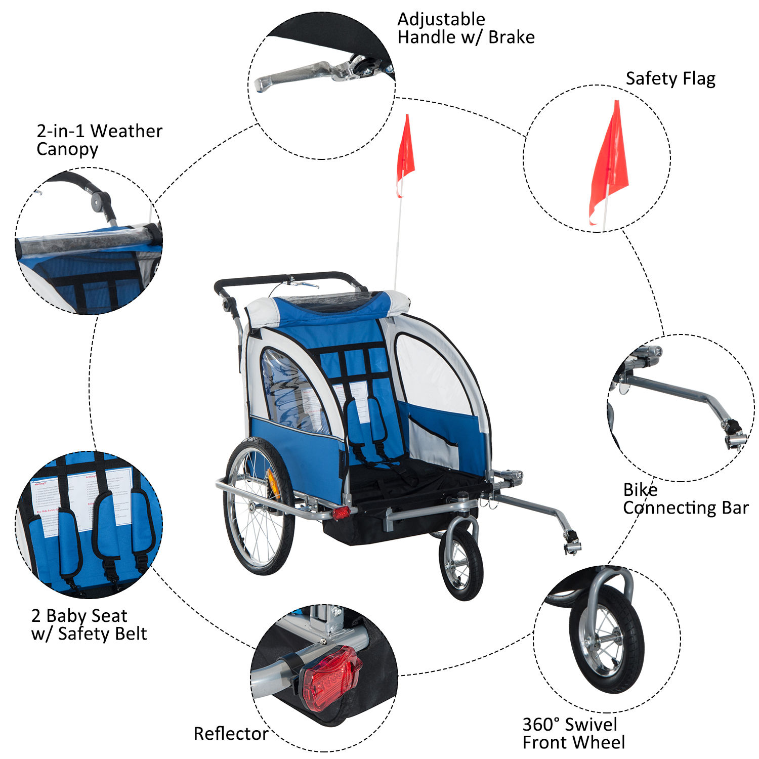 Elite Aosom Double Baby Bike Trailer Stroller Child Bicycle Jogger