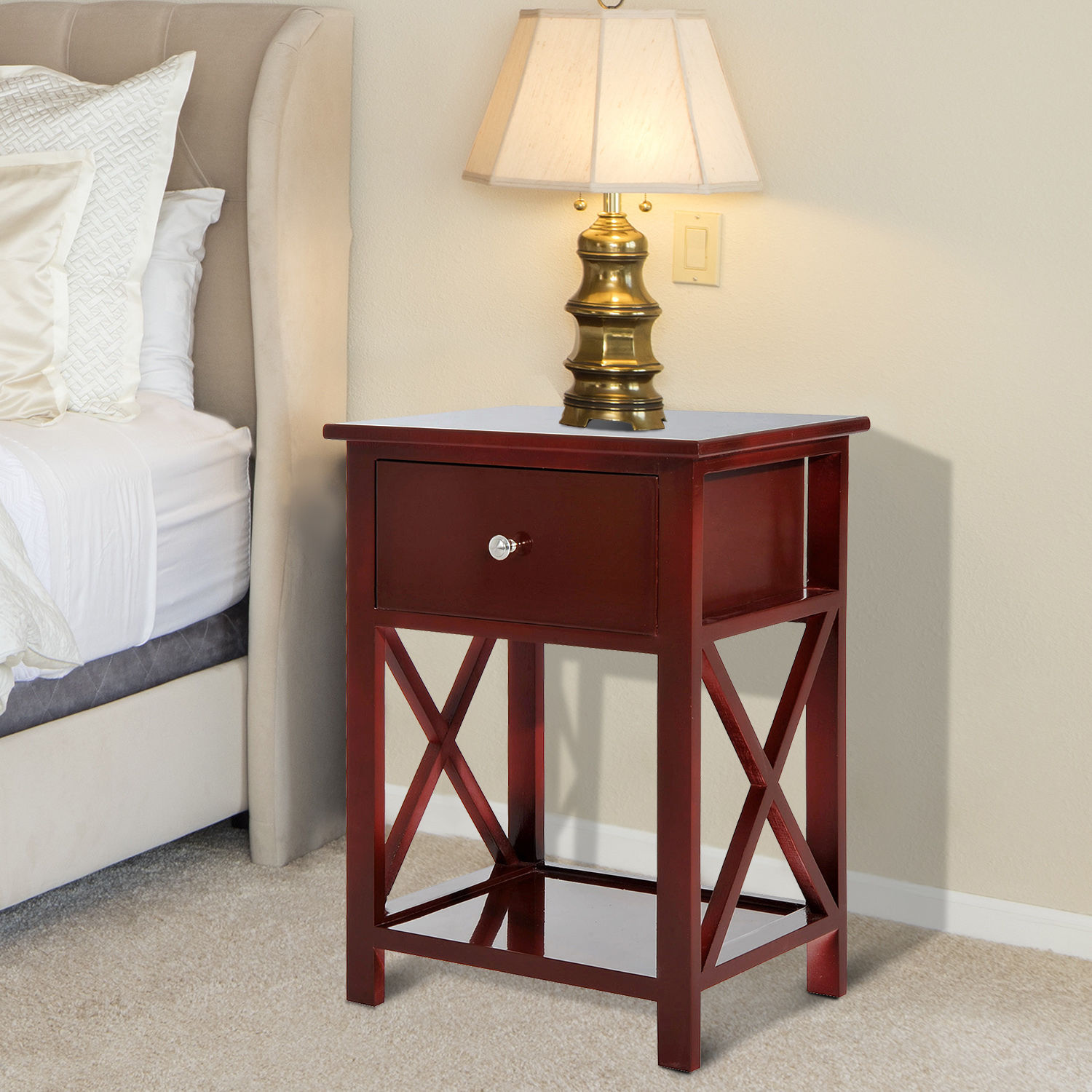 Wooden End Side Bedside Table Nightstand Bedroom Decor w Drawer