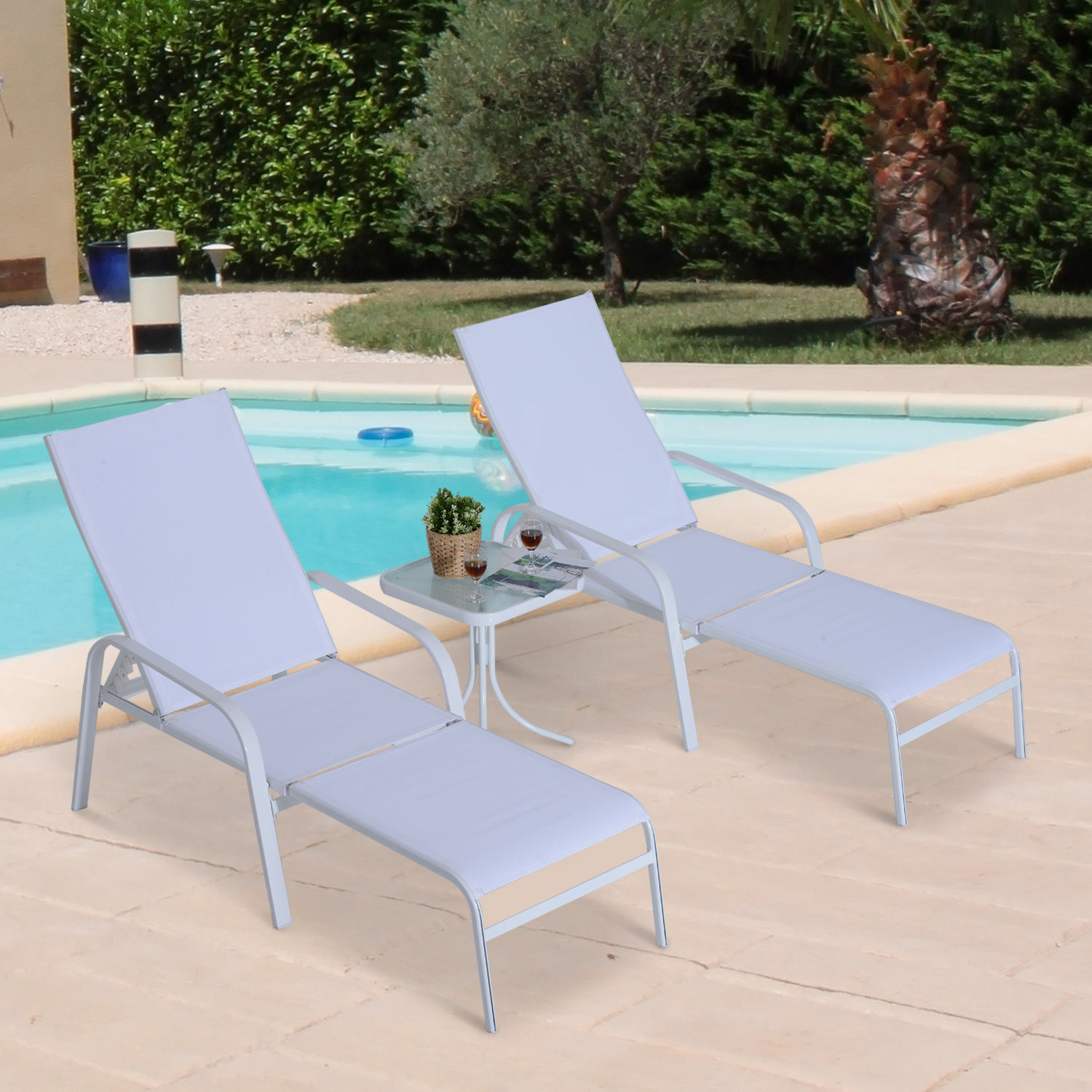 Details About 5pc Patio Garden Furniture Set Adjustable Sun Chaise Lounge Chair Table Footr