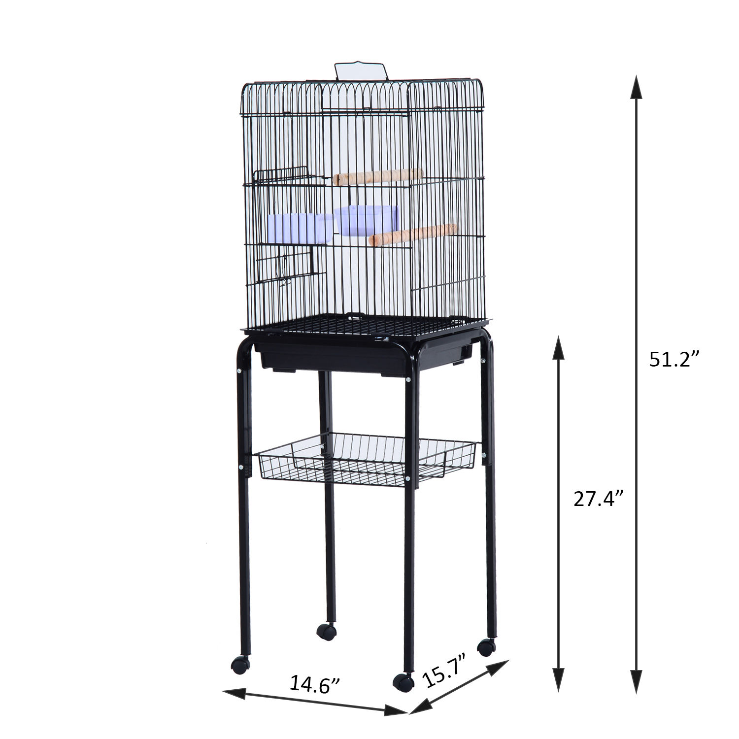 51" Bird Cage Large Parrot Play Cockatiel House Metal Stand Doors w
