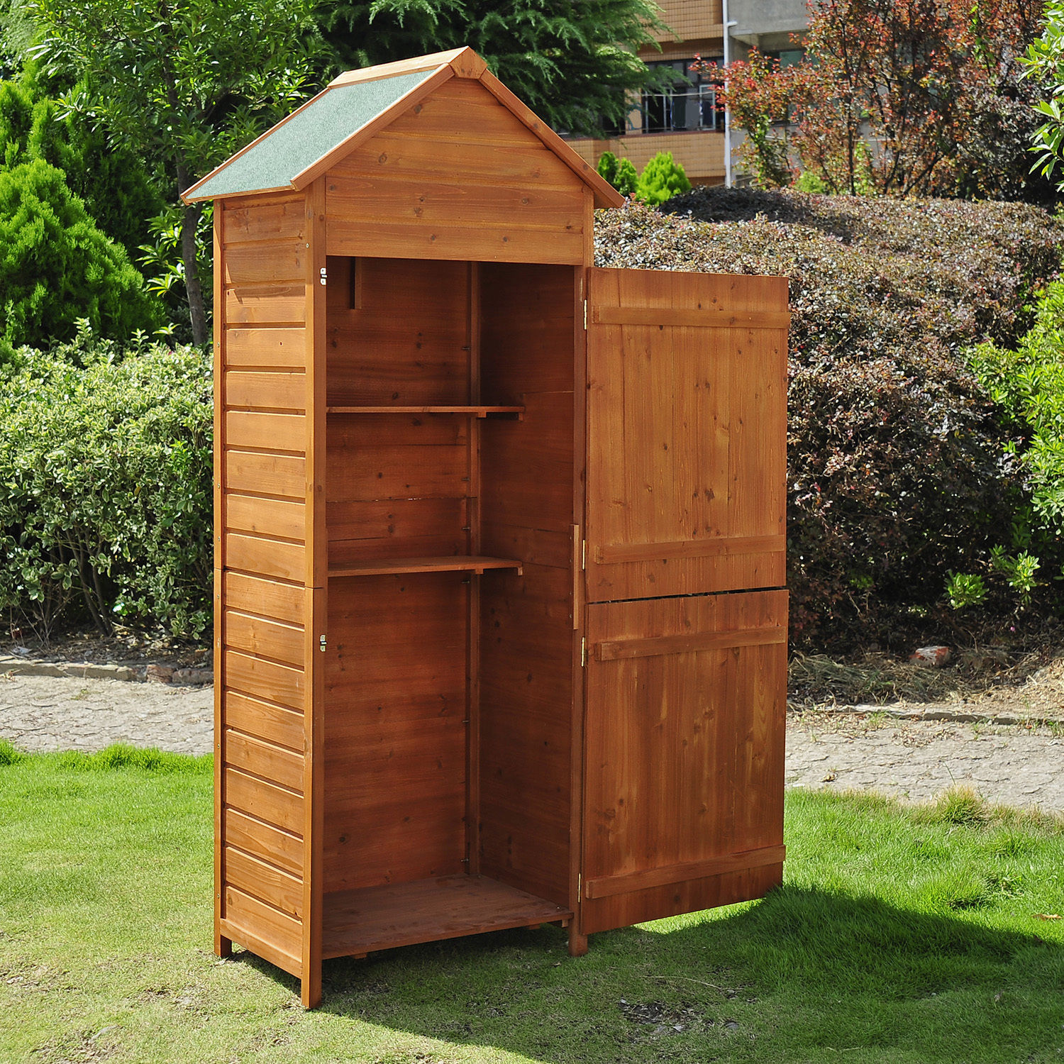 Outsunny Holz Gartenschrank Geräteschuppen Gartenhaus Geräteschrank Pultdach
