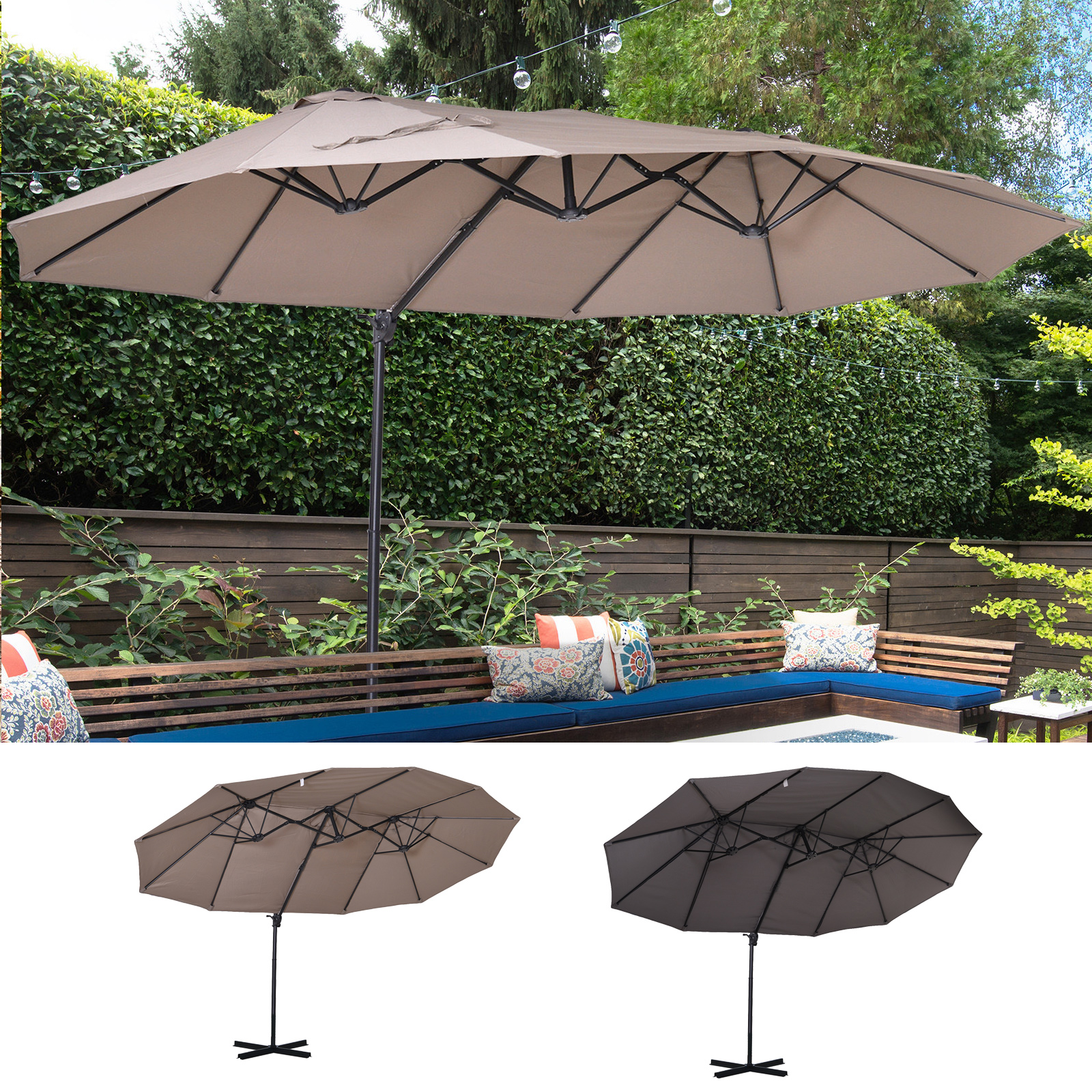 Sonnenschirm mit Kurbel Doppelschirm Gartenschirm Sonnenschutz Metall 2