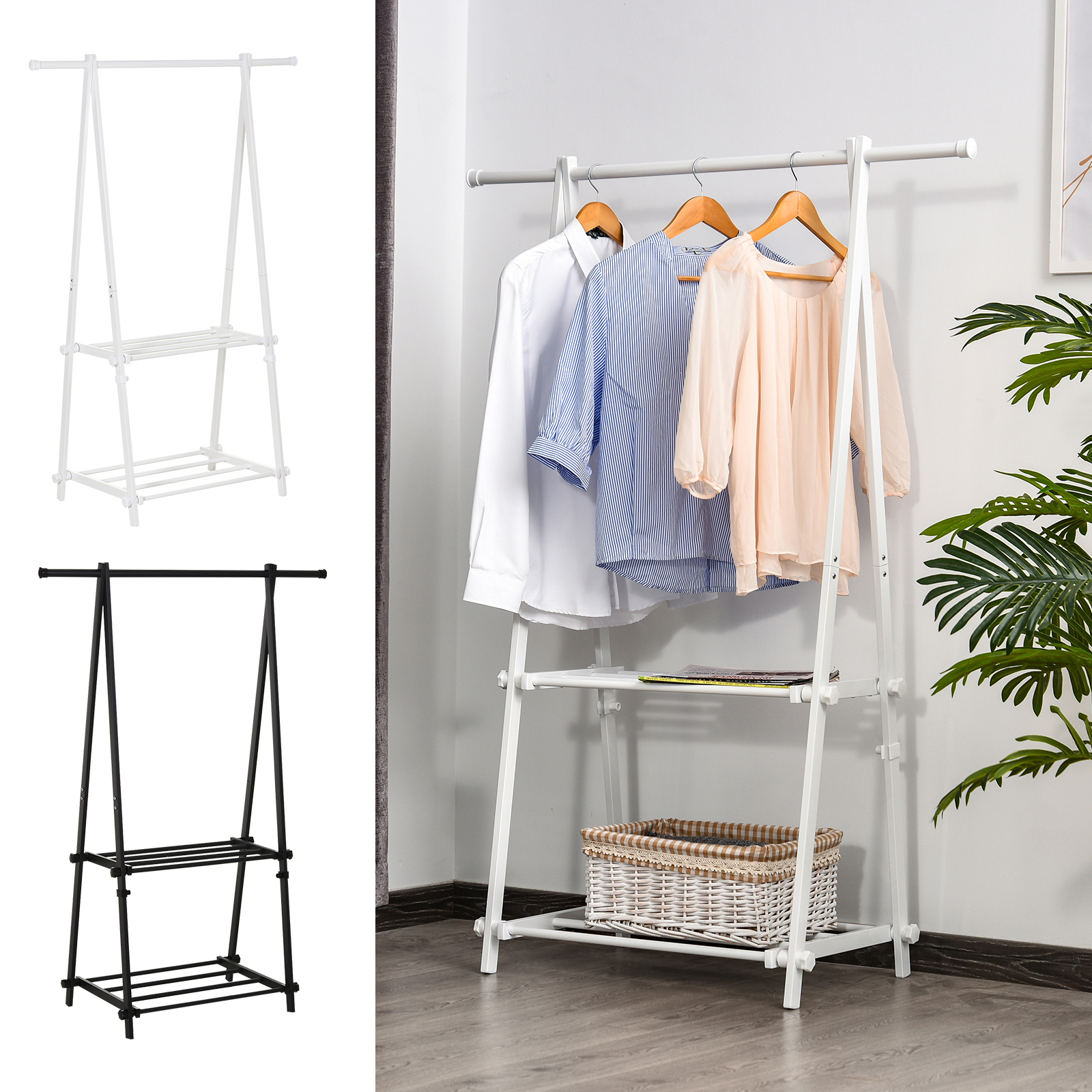 Kleiderständer mit Schuhablage Kleiderstange Garderobenständer Stahl 2