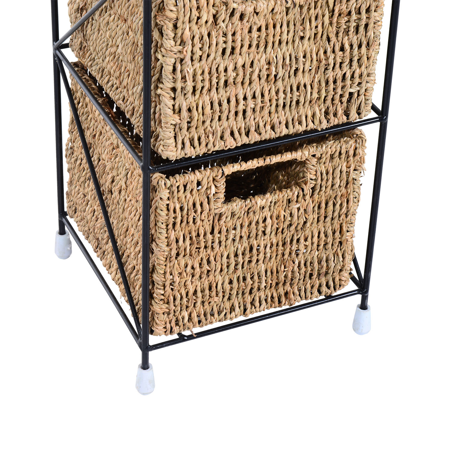 HOMCOM Estantería Metal 20x20x78cm 4 Cajon Cesta Mimbre Torre de