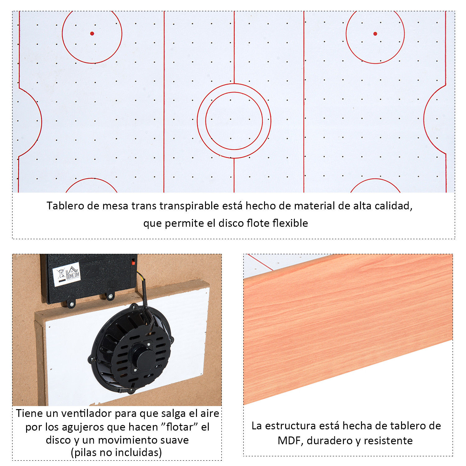 HOMCOM Air Hockey Mesa de Juego de Madera con Ventilador Air Hockey Juego de Mesa de Madera con Ventilador 2