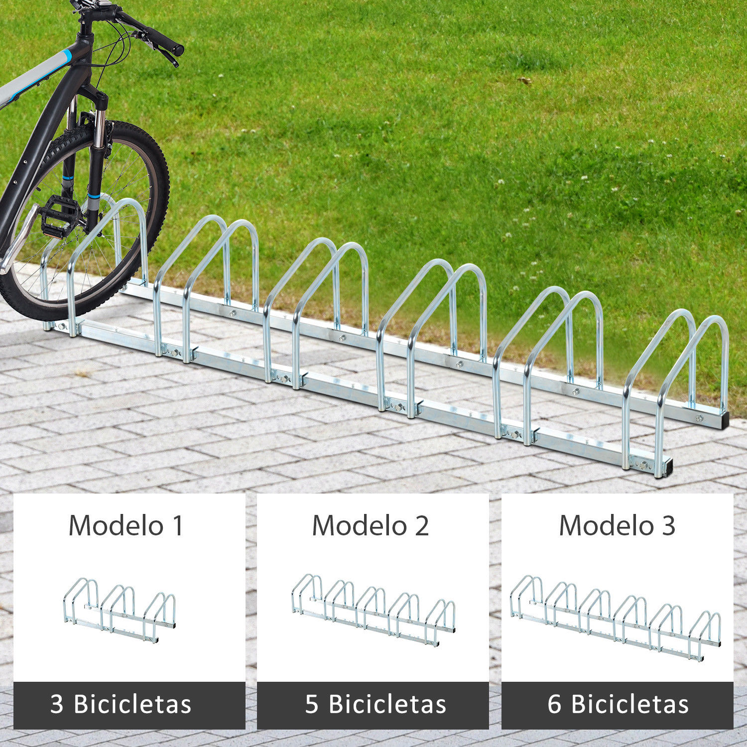 FTVOGUE Aparcamiento 3 Bicicletas Soporte para Aparcar Bicicletas,para Toda Familia Montaje a Pared o Suelo