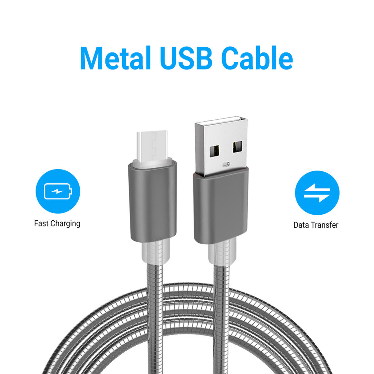 3 Pack Heavy Duty Lightning Data Sync Metal USB Charger Cable For
