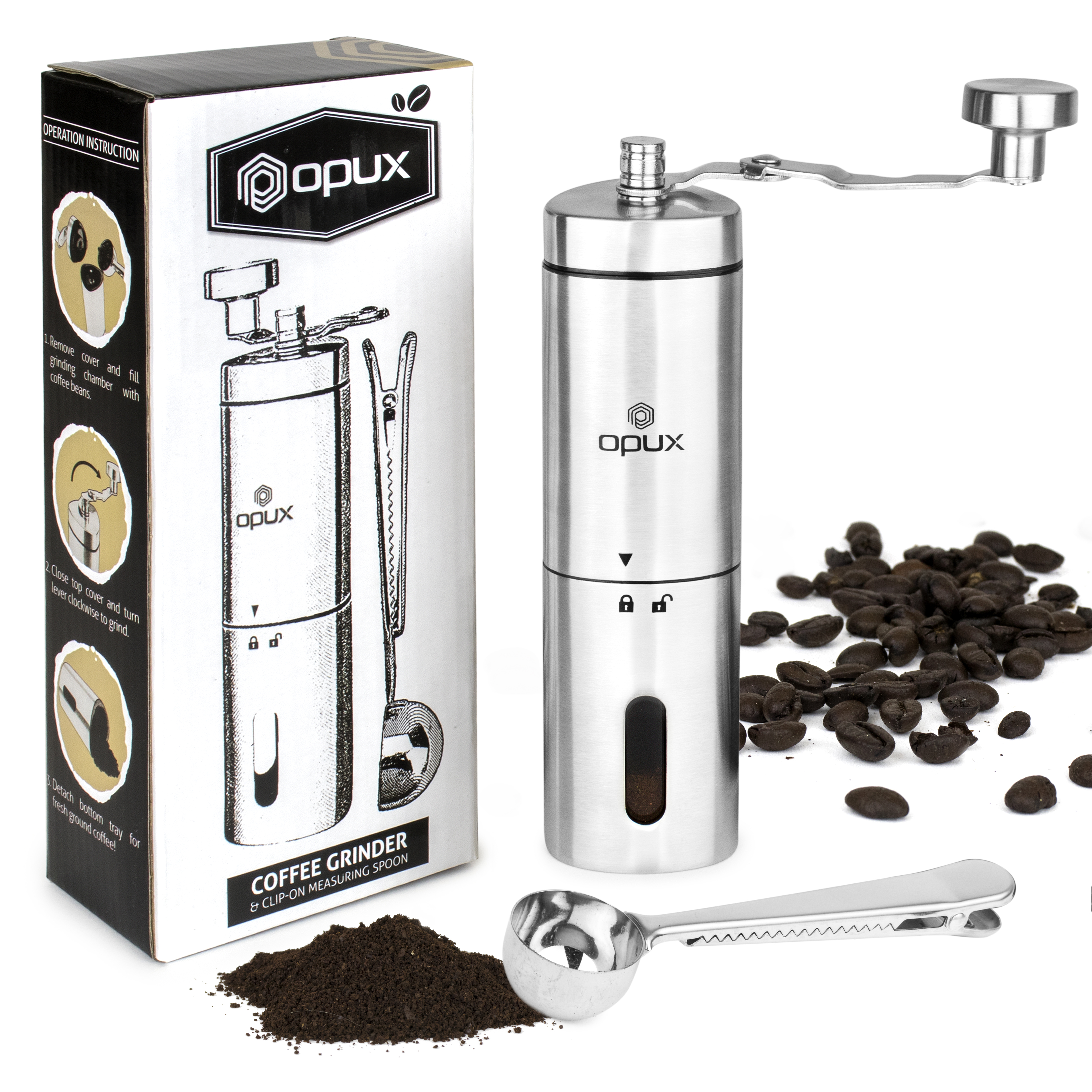 Manual Coffee Grinder Stainless Steel Ceramic Burr Portable Hand Crank