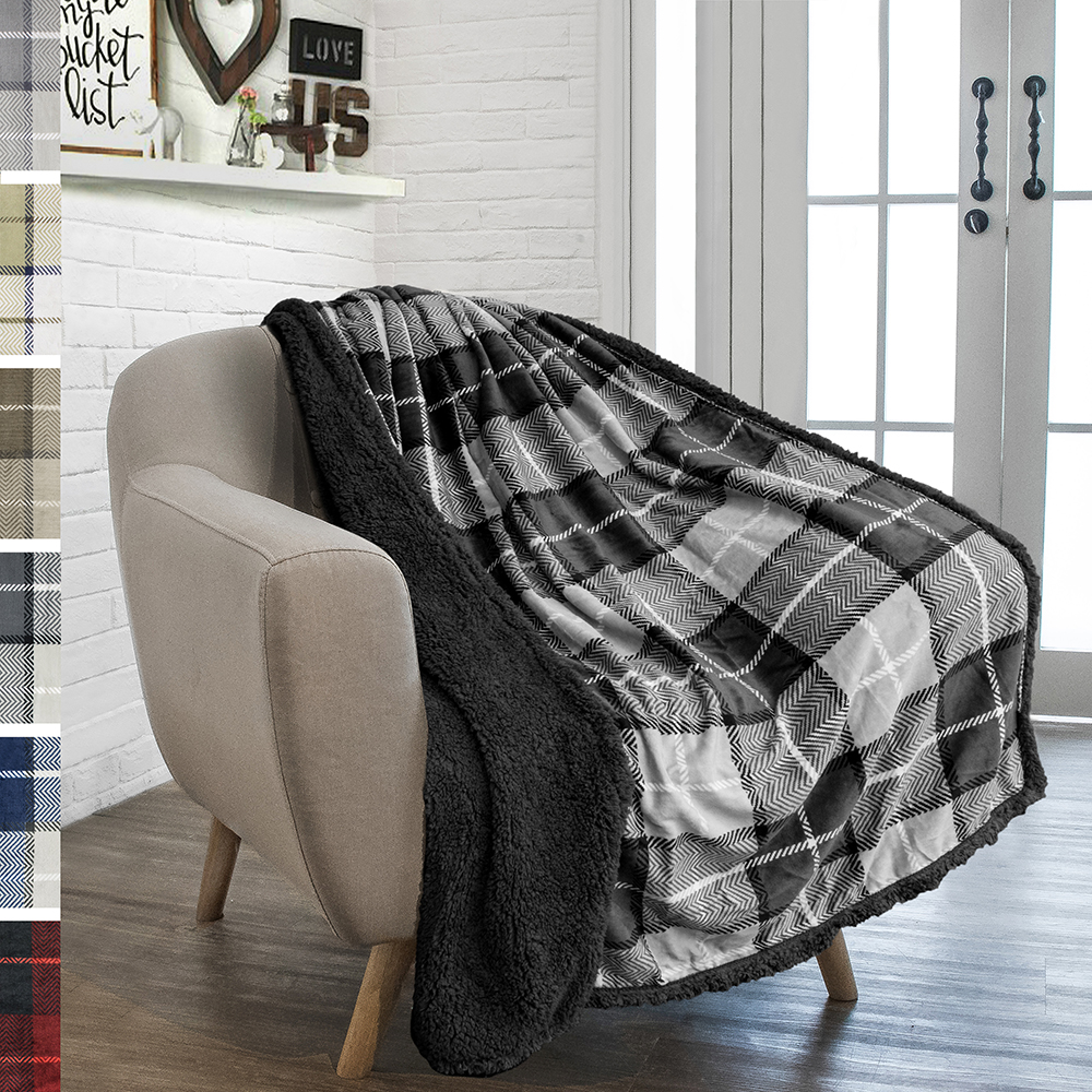 Plaid Throw Blanket for Couch Sofa Bed Sherpa Fleece Soft Microfiber Reversible - Picture 9 of 104