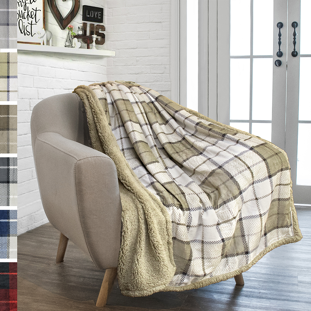 Plaid Throw Blanket for Couch Sofa Bed Sherpa Fleece Soft Microfiber Reversible - Picture 25 of 104