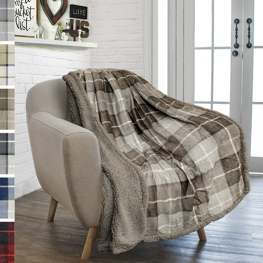 Plaid Throw Blanket for Couch Sofa Bed Sherpa Fleece Soft Microfiber Reversible - Picture 89 of 104