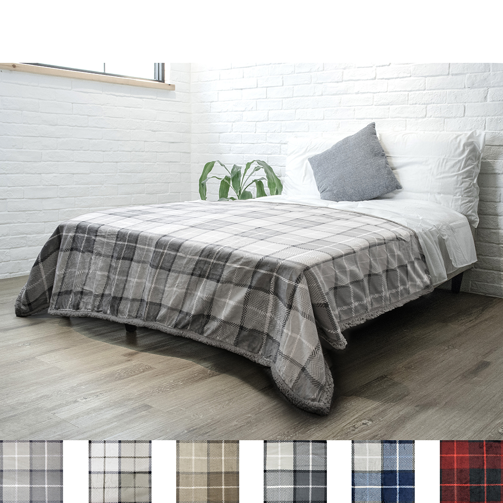 Plaid Throw Blanket for Couch Sofa Bed Sherpa Fleece Soft Microfiber Reversible - Picture 49 of 104
