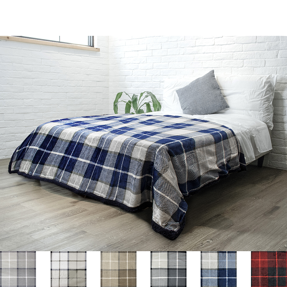 Plaid Throw Blanket for Couch Sofa Bed Sherpa Fleece Soft Microfiber Reversible - Picture 65 of 104
