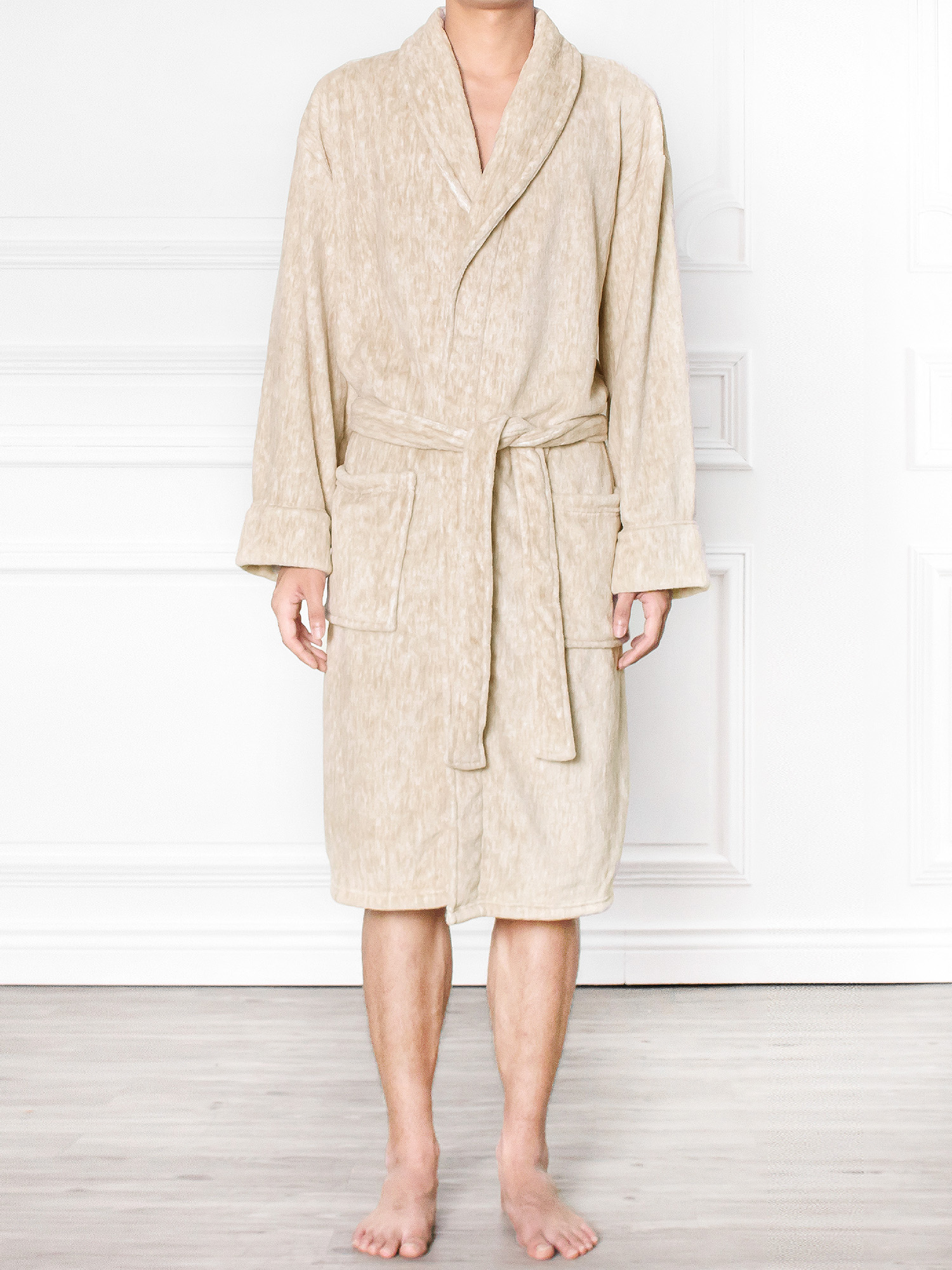 Men's Robe Microfiber Fleece Bathrobe Shawl Collar Spa Robe Sleepwear