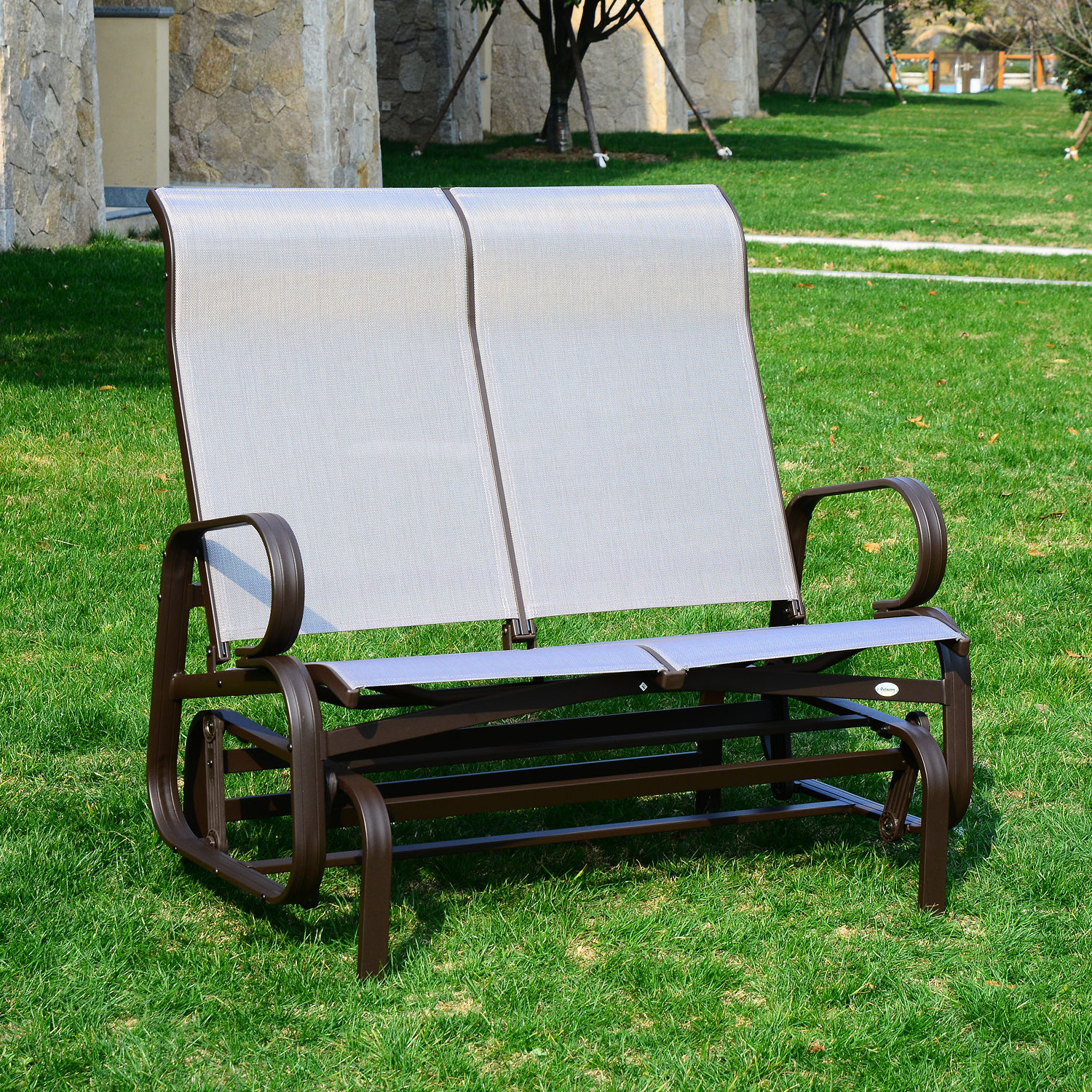 Outsunny Patio Glider Bench Chair Rocking 2 Seat Mesh Outdoor Porch