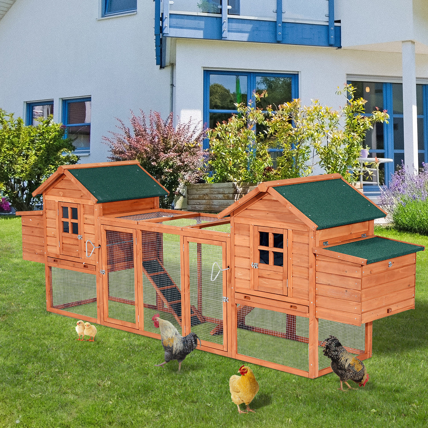 Pawhut Wooden Chicken Coop Nesting Box Poultry Cage Run Outdoor Backyard Large
