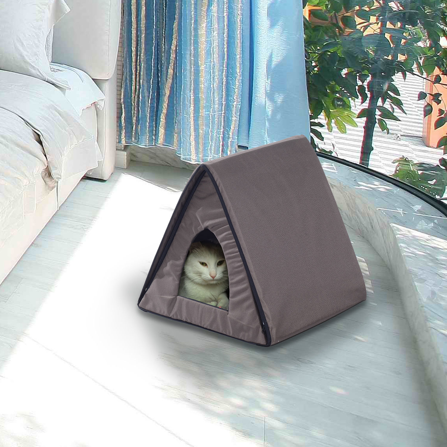 PawHut Heated Kitty House Outdoor Pet Cat Bed Cage Warm Cando Water