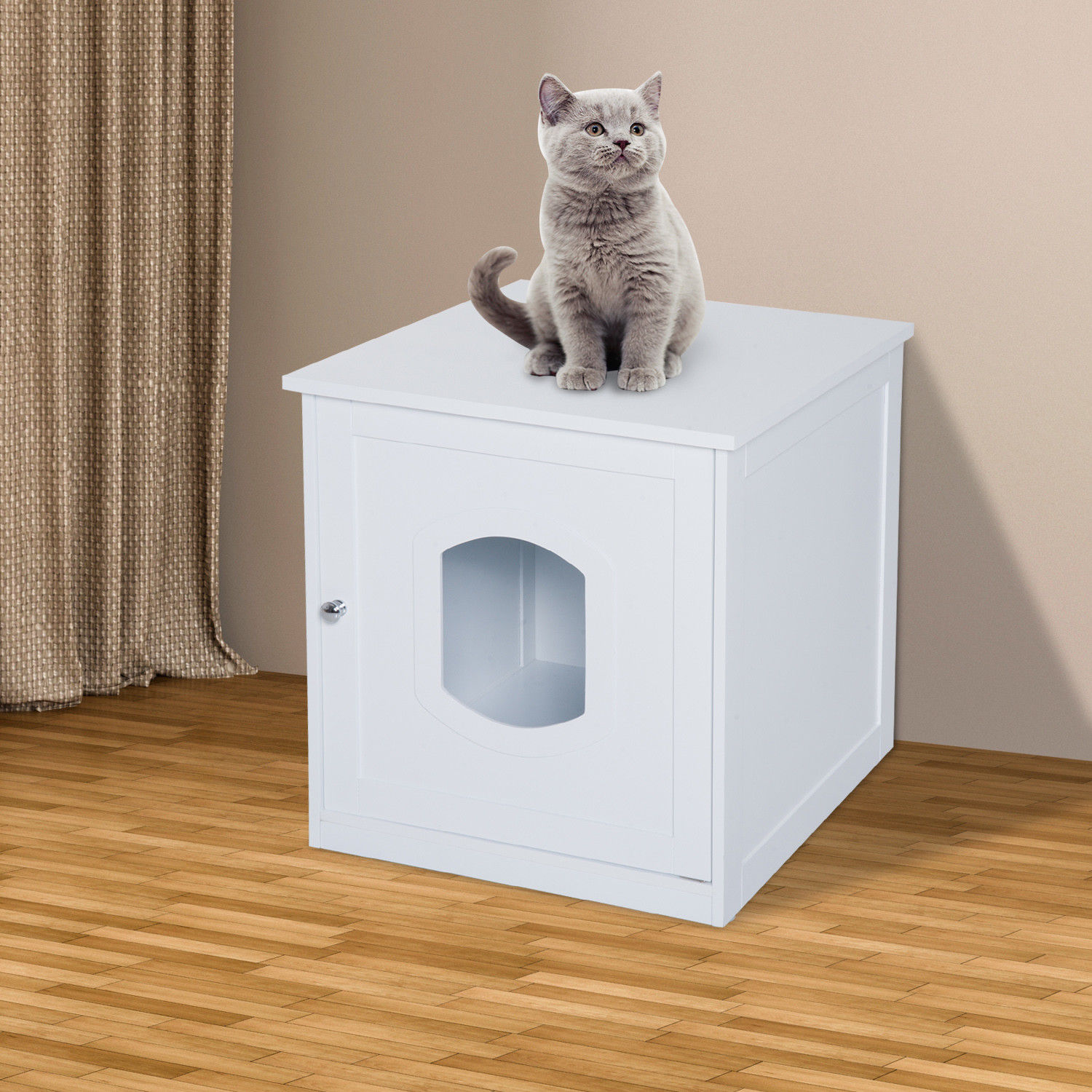 PawHut Multi-Use Cat Litter Box Enclosure Pet House Table Home