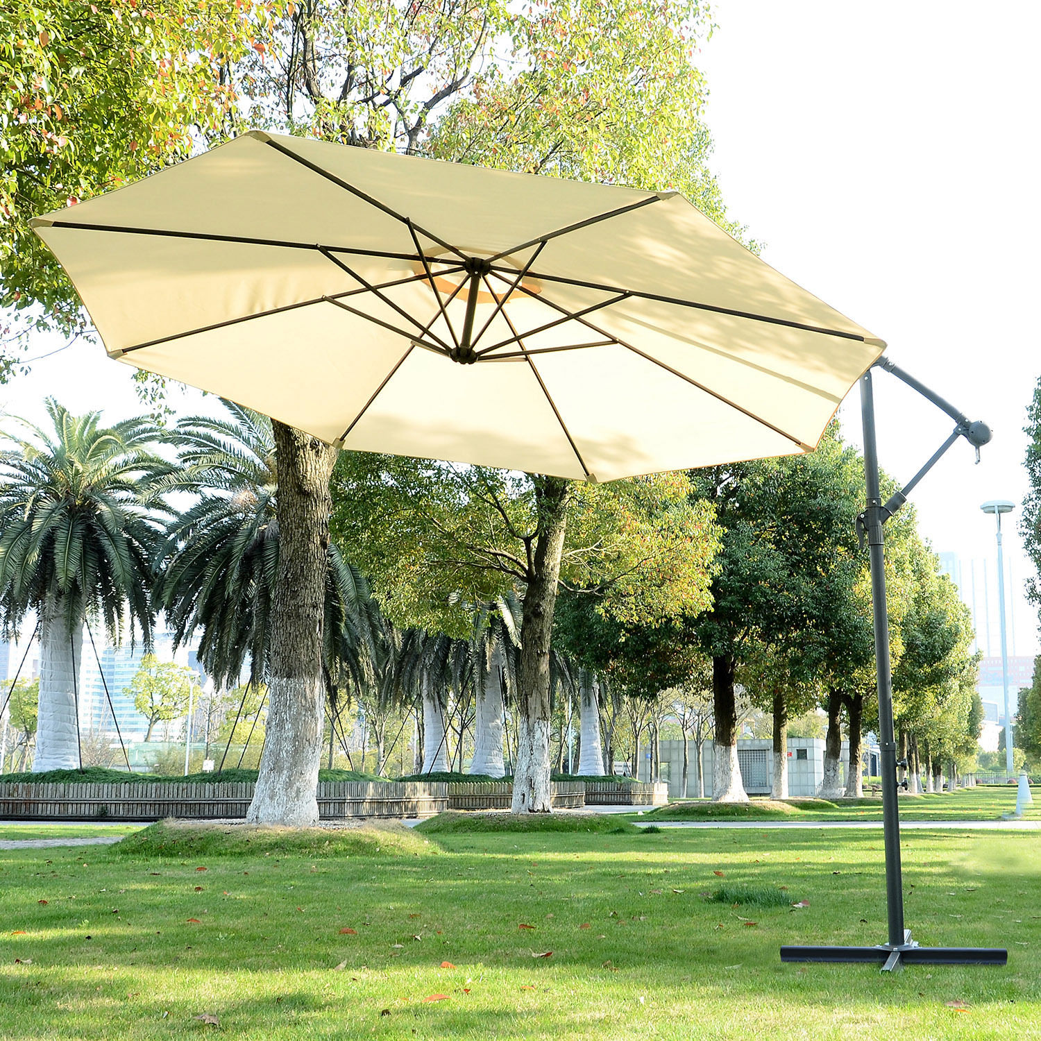 Outsunny 3m Garden Parasol Sun Shade Banana Umbrella Cantilever Beige