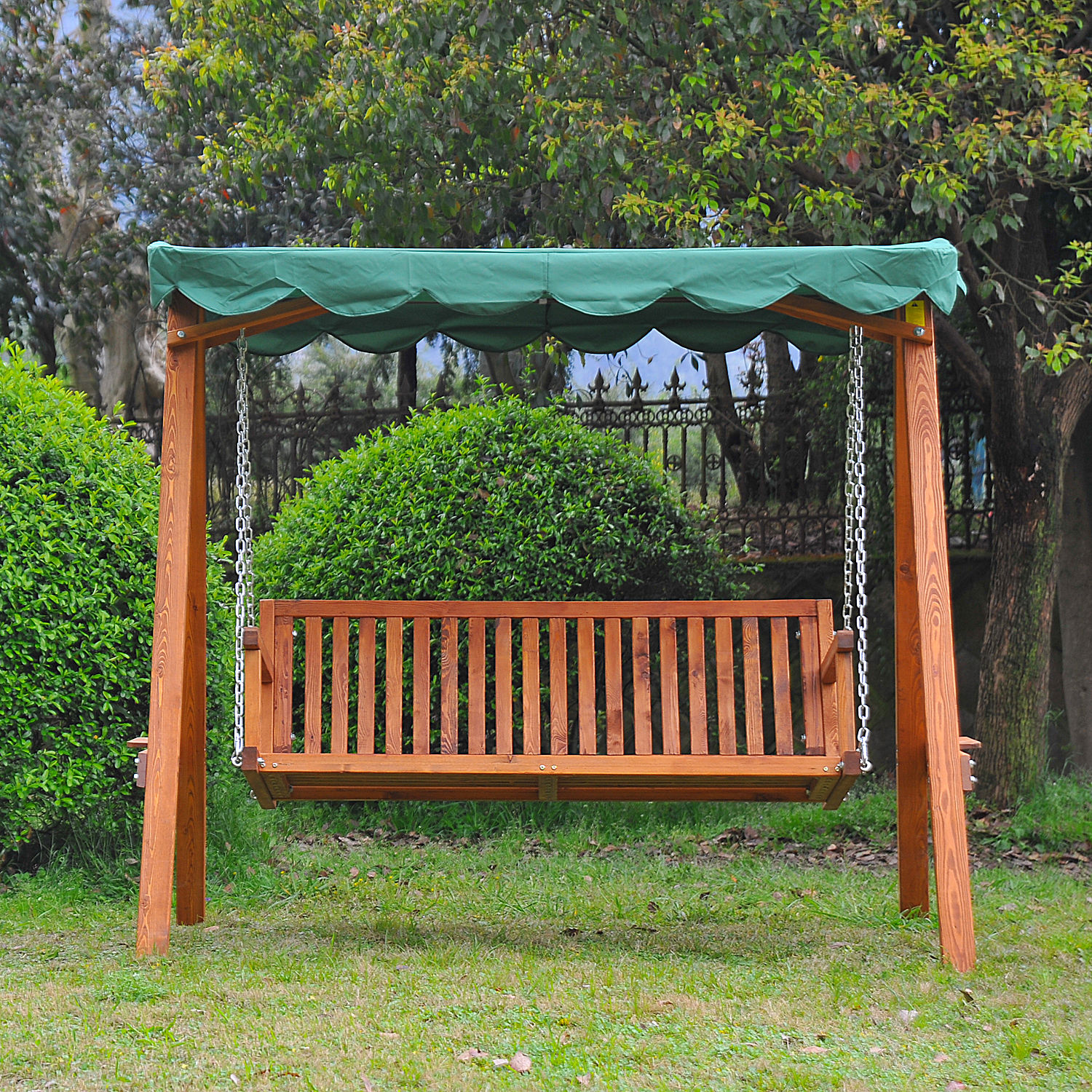 Outsunny Swing Chair 3 Seater Swinging Wooden Hammock Garden Seat