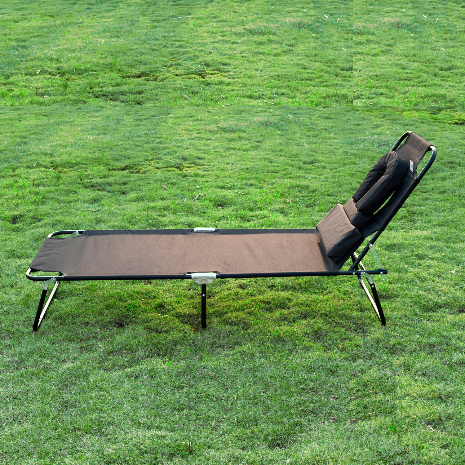 Outsunny 2PC Sun Lounger Reclining Folding Sunbed Chair Bed Head Rest