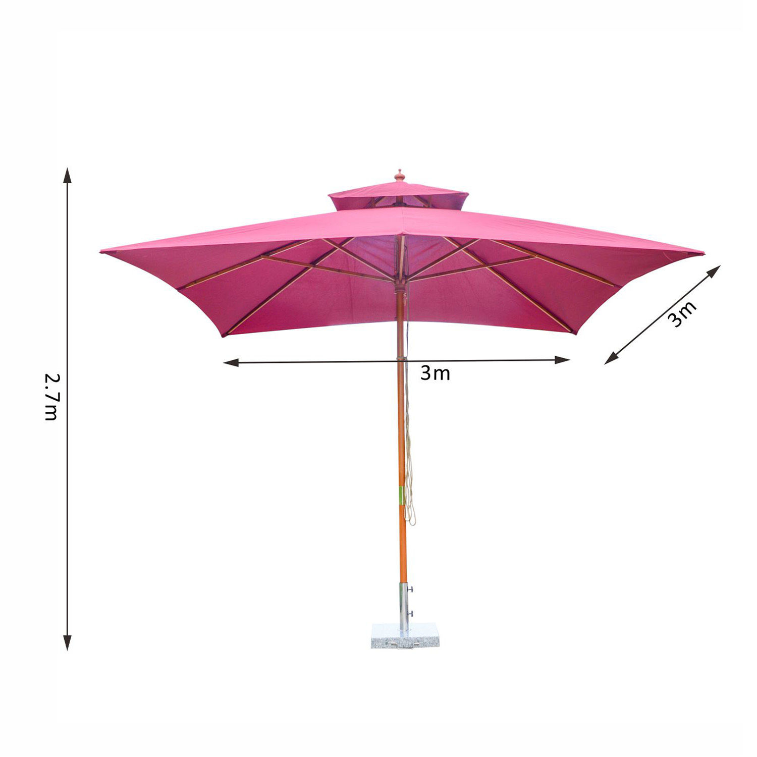 Outsunny 3M Garden Parasol Patio Bamboo Sun Umbrella Sun Shade Outdoor