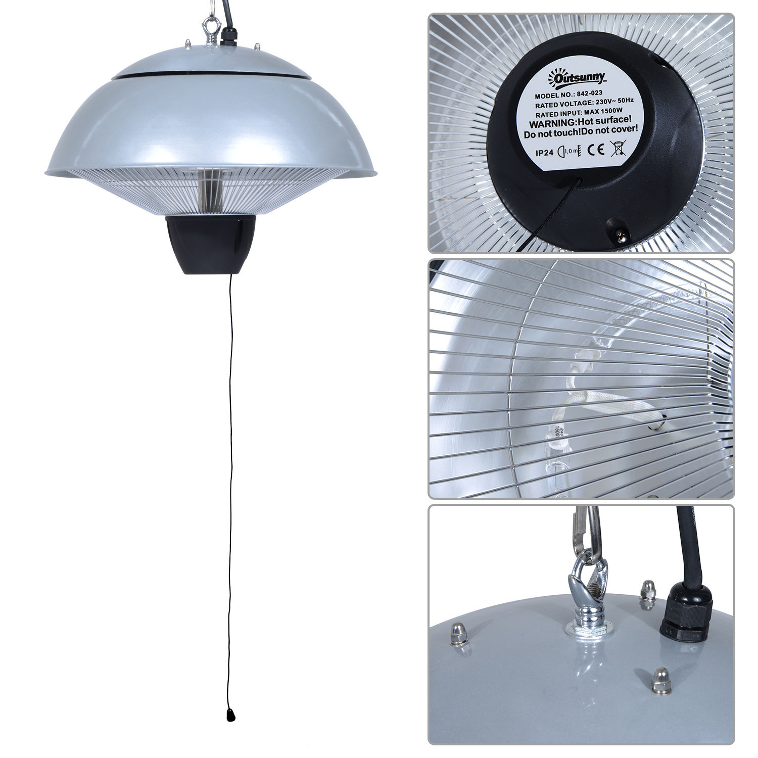Outsunny 1.5KW Electric Patio Heater Hanging Lamp Aluminum Ceiling Mounted Heat eBay