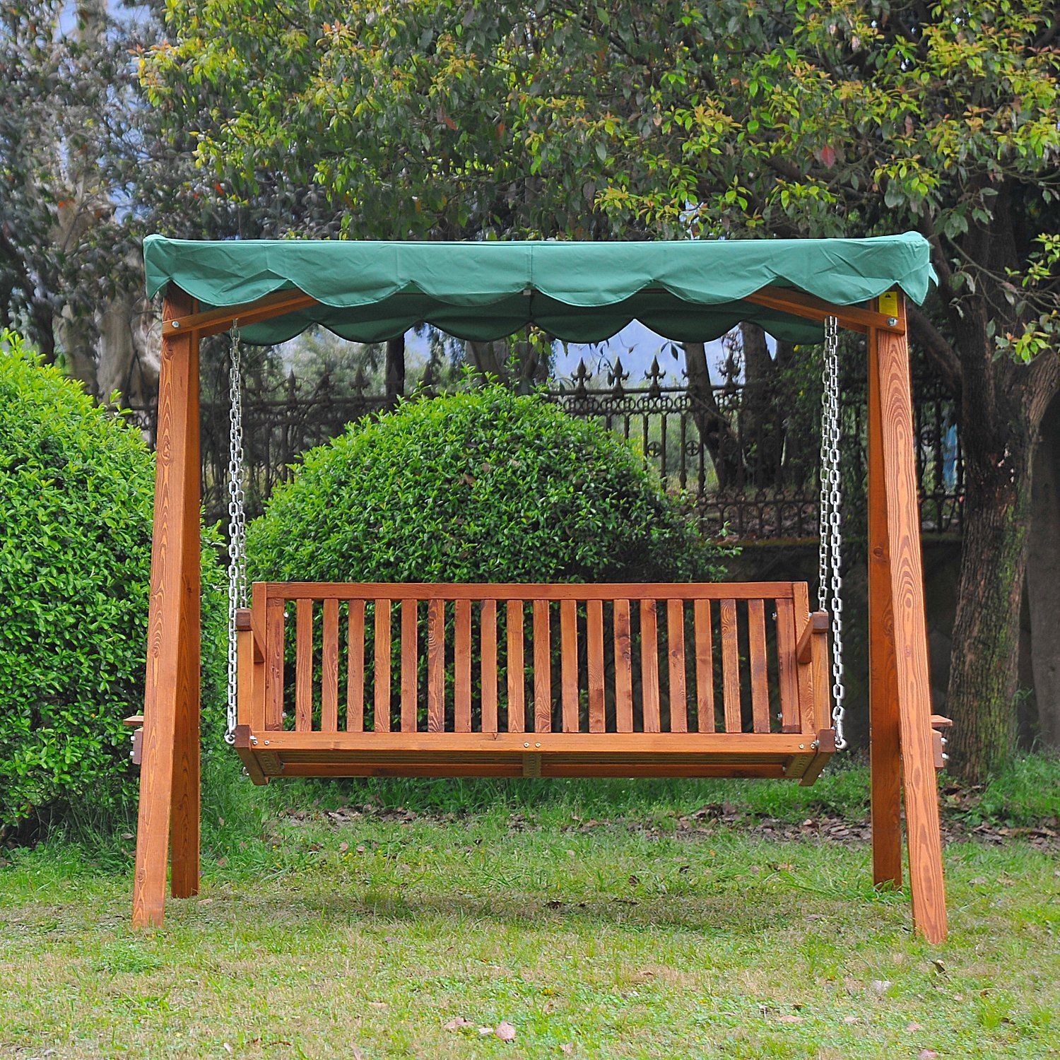 Outsunny Green Wooden Garden Swing Chair Seat Hammock Bench Furniture