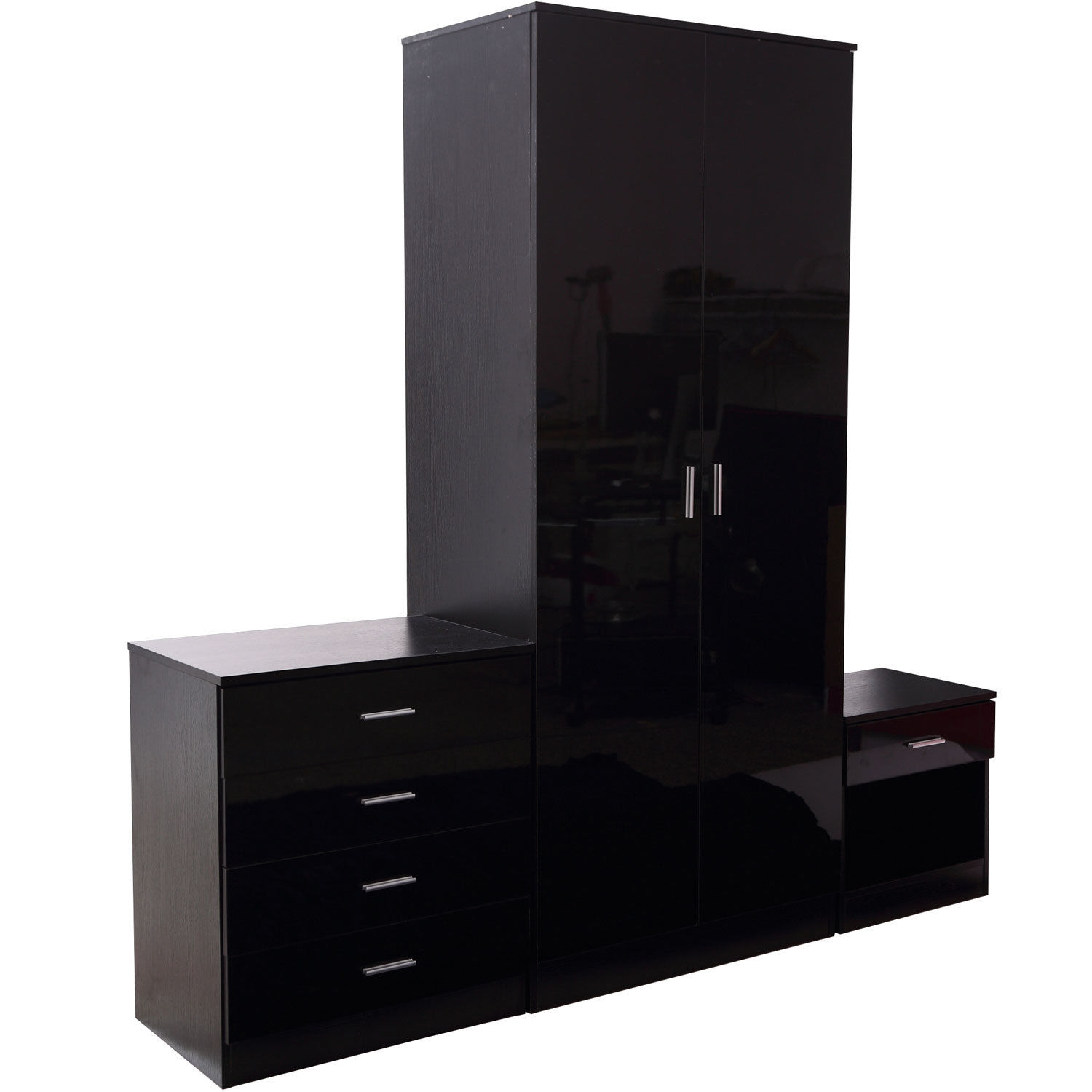 High Gloss 3 Piece Trio Bedroom Furniture Set Door Wardrobe Chest
