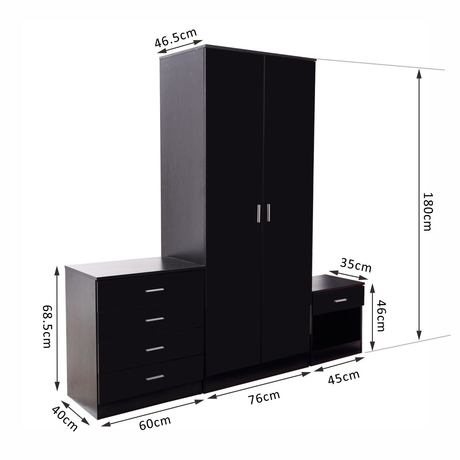 High Gloss 3 Piece Trio Bedroom Furniture Set Door Wardrobe Chest