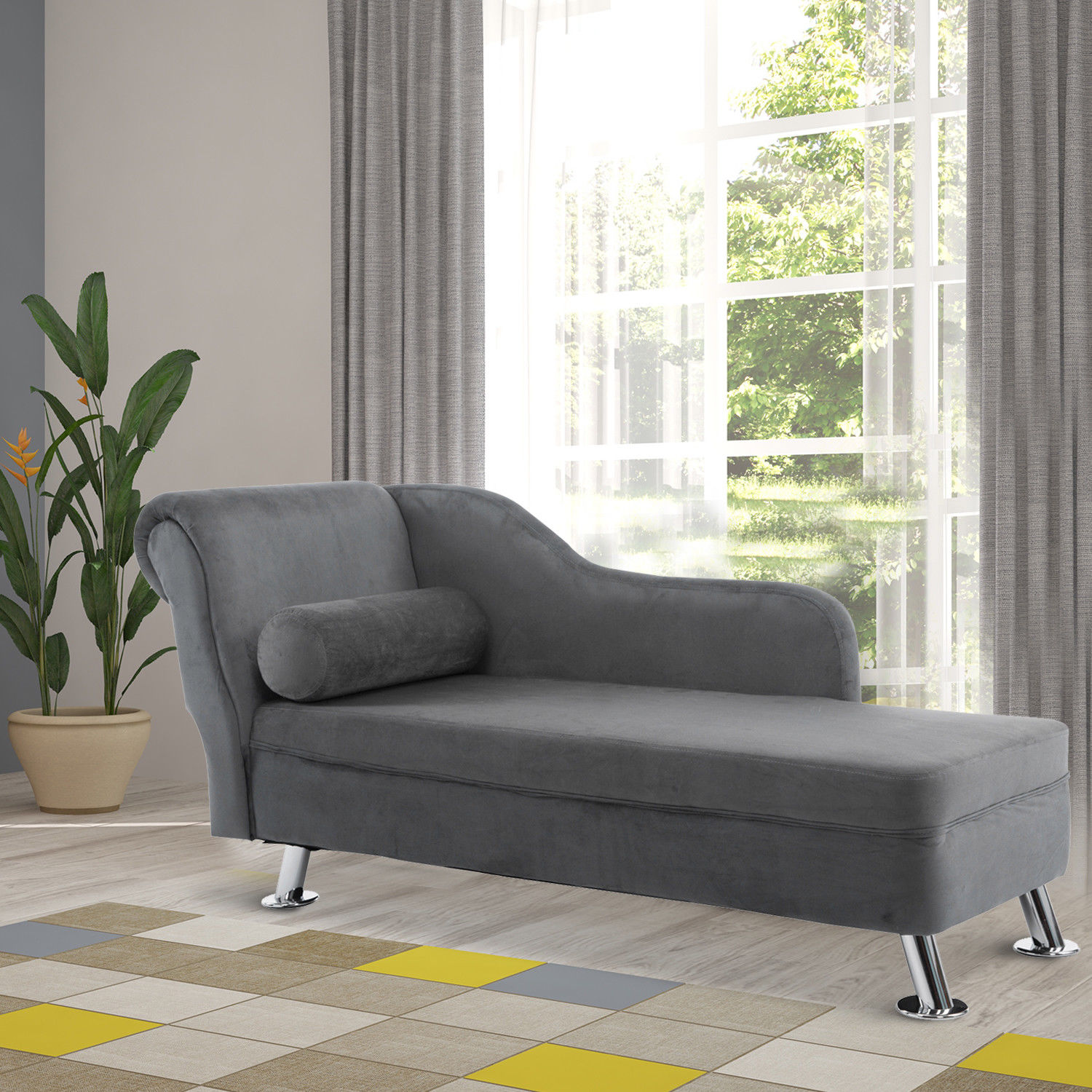 Homcom Chaise Longue Vintage Arm Rest Sofa Seat Cushion Sponge Grey Modern 5055974828322 Ebay