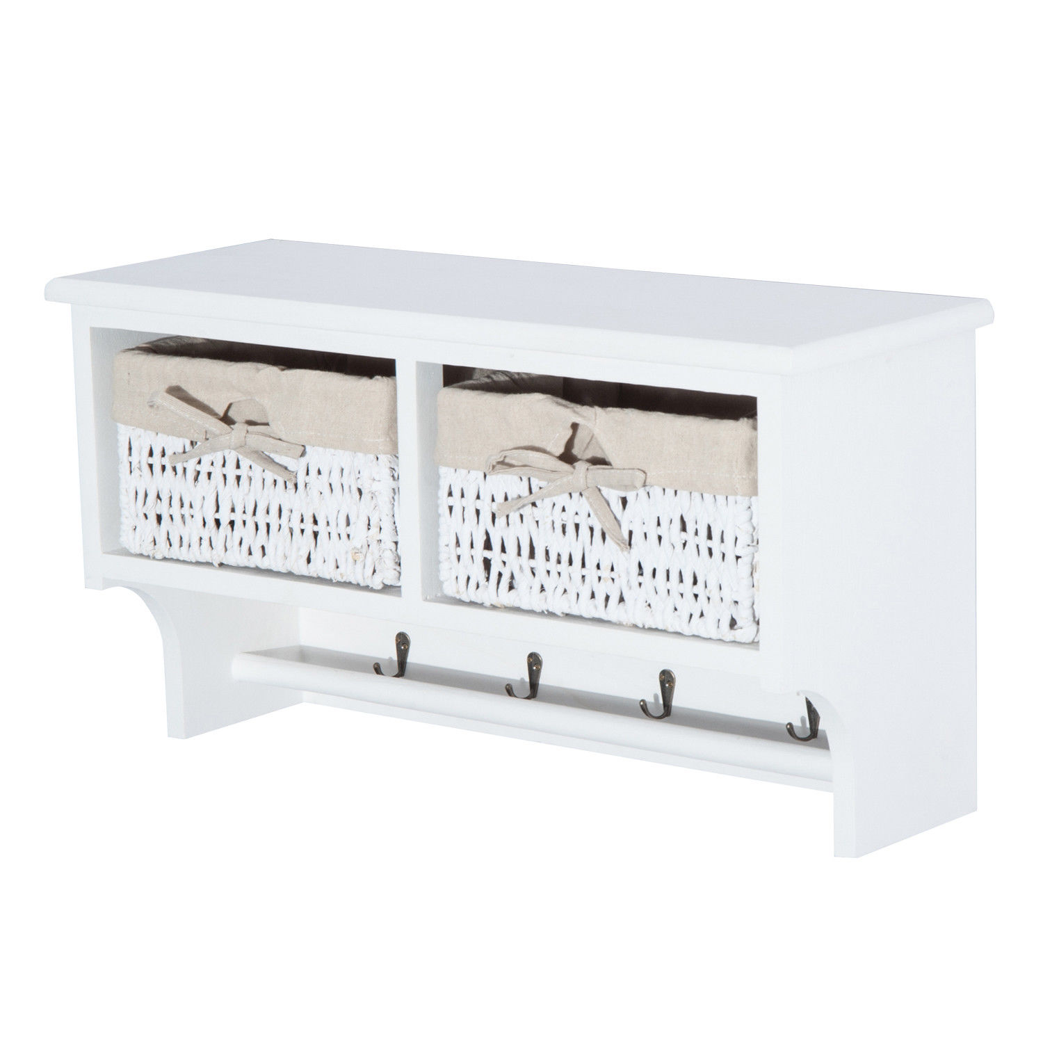 Wall Mounted Coat Hook Storage Unit 2 / 3 Baskets Organiser Shelf Holder Hallway eBay