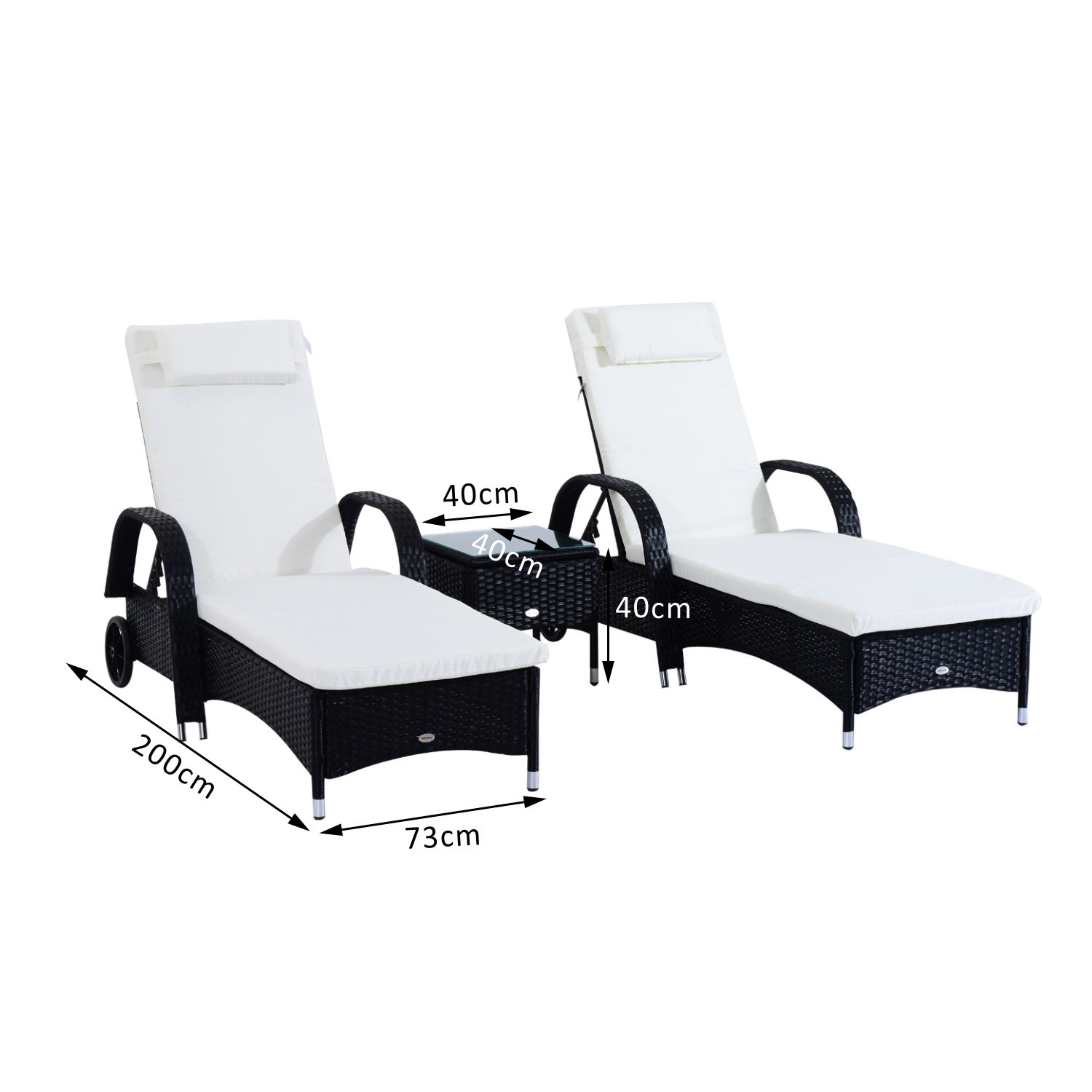 3PC Rattan Sun Lounger Wicker Sofa Day Bed Recliner Furniture Garden