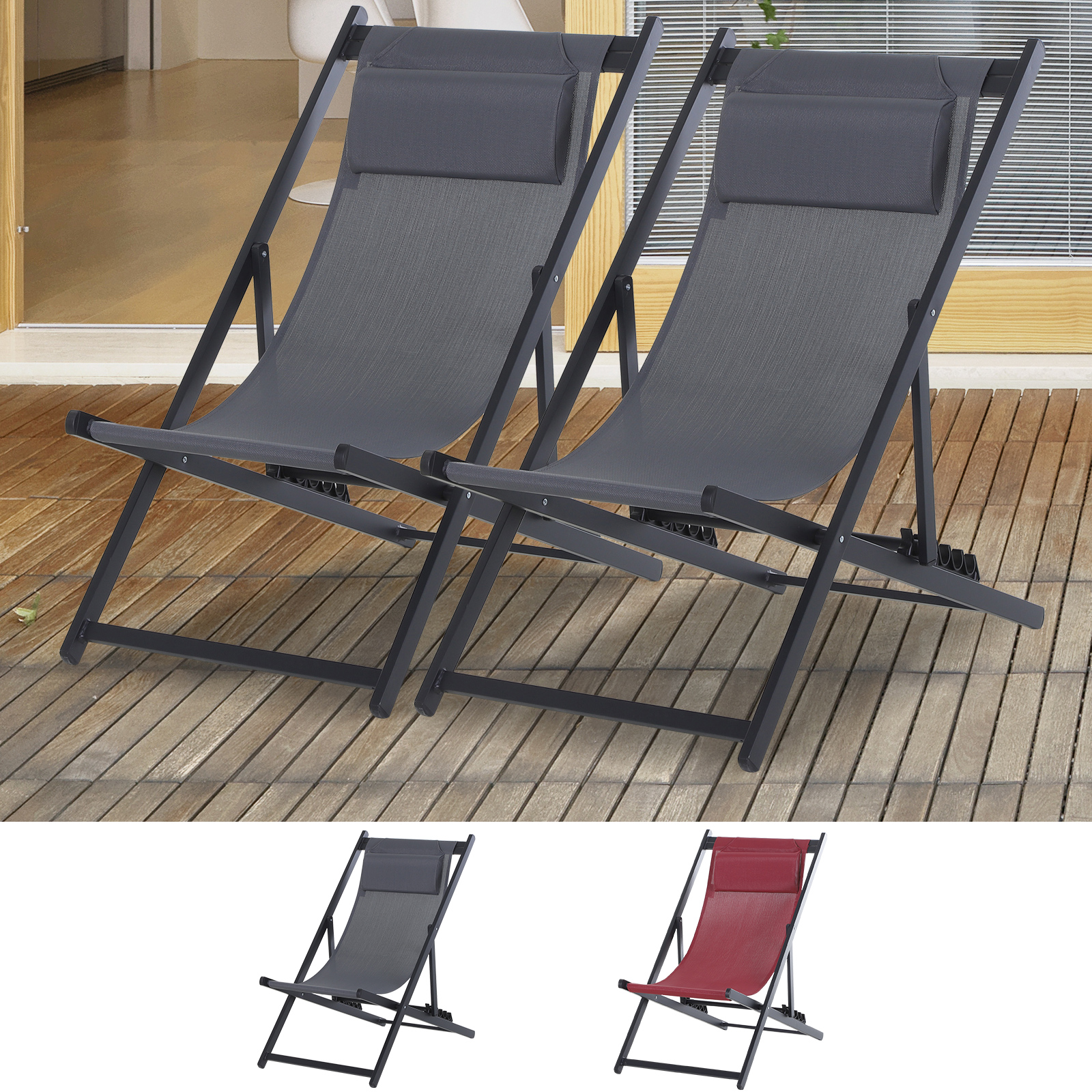 Textilene Chaise Lounge Recliner Chair Adjustable Sun Lounger Patio | eBay