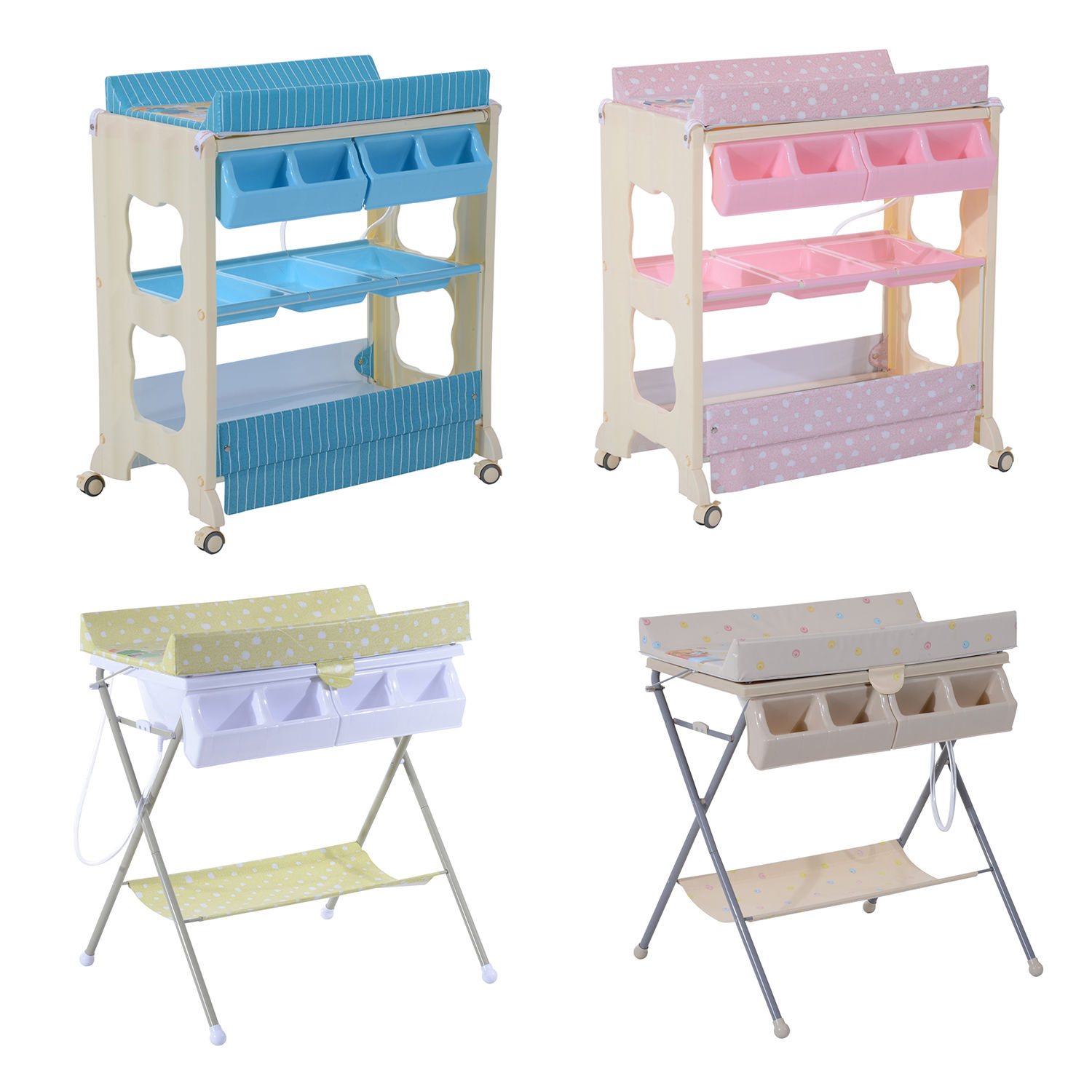 Details About Baby Infant Changing Table Unit Rolling Bath Station Storage Foldable Trays Tub