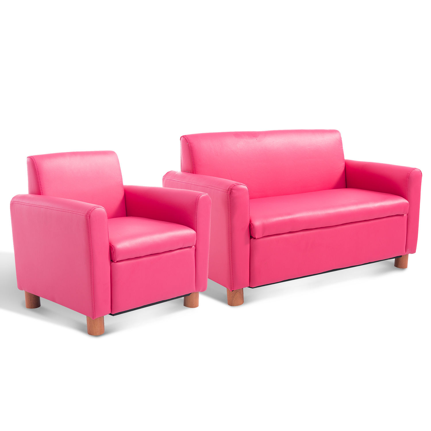 Kids Sofa Single Pu Leather Armchair Pink Toddler Couch Lazybones