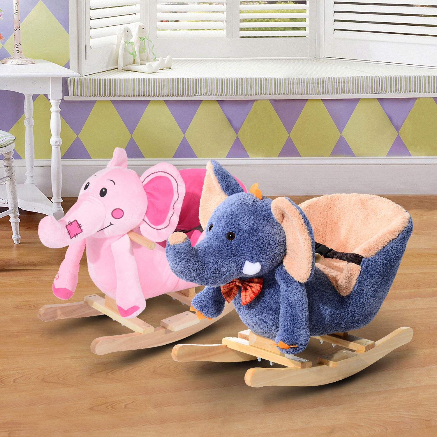 Children Kids Wooden Rocking Horse Rocker Elephant Ride On Toy Gift Seat Songs eBay