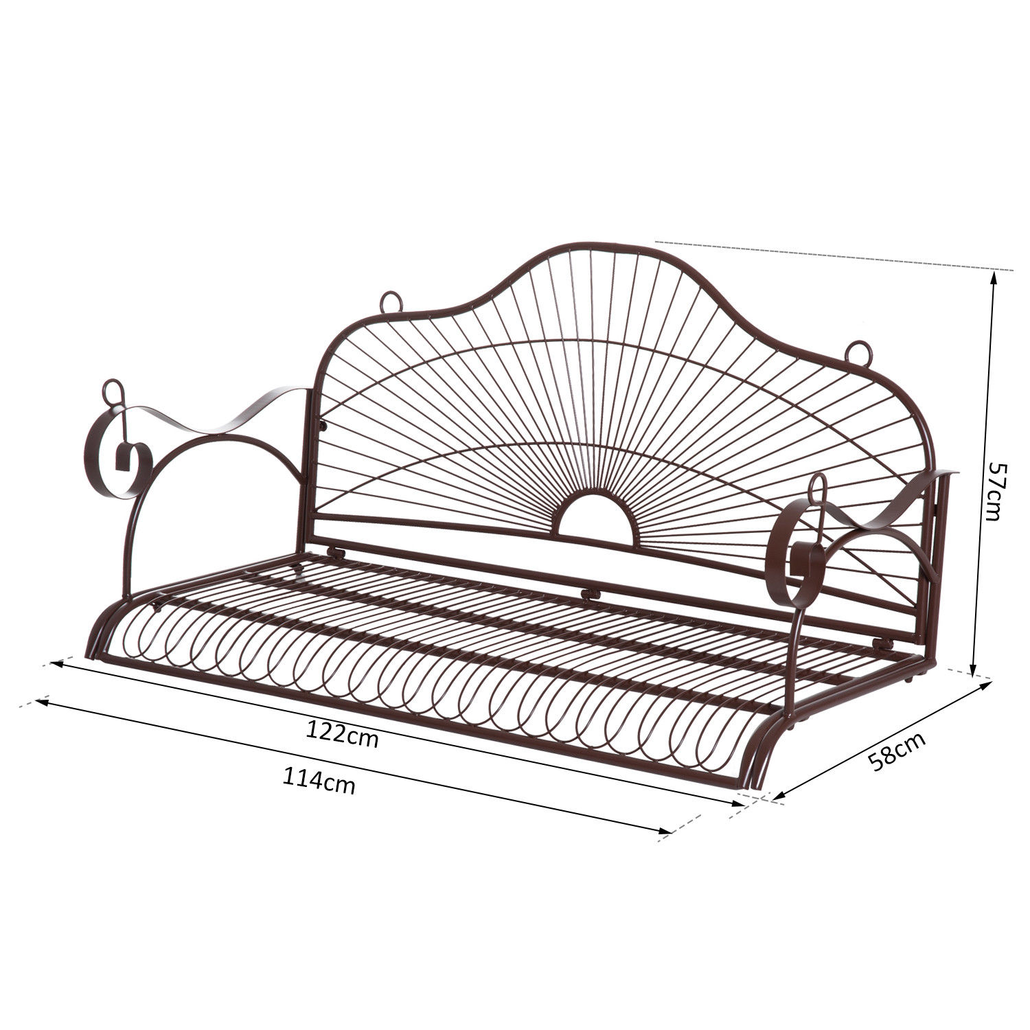 Outsunny Hängebank Schaukel Gartenschaukel Bank mit Ketten Metall Braun