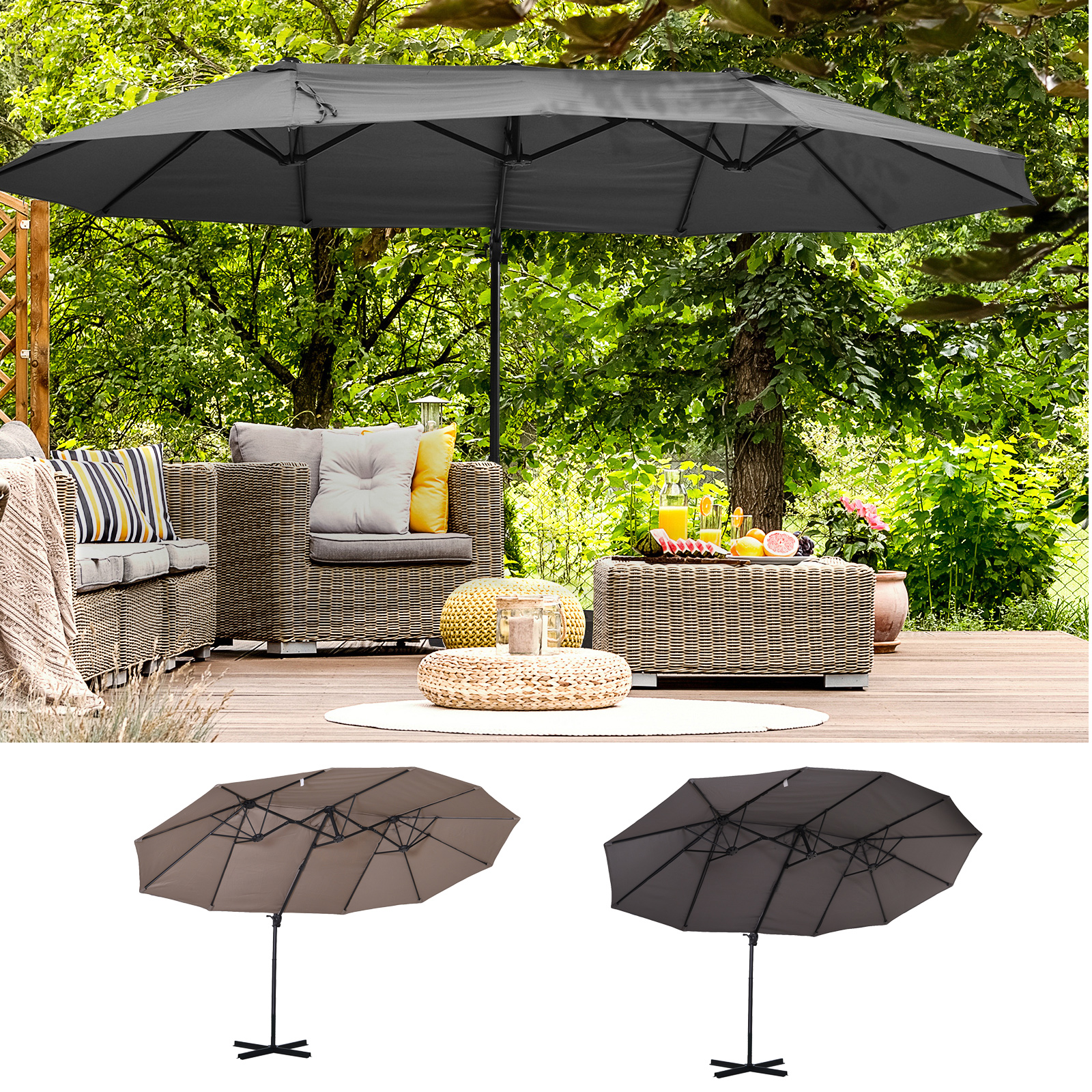 Outsunny Sonnenschirm mit Kurbel Doppelschirm Sonnenschutz Metall | eBay