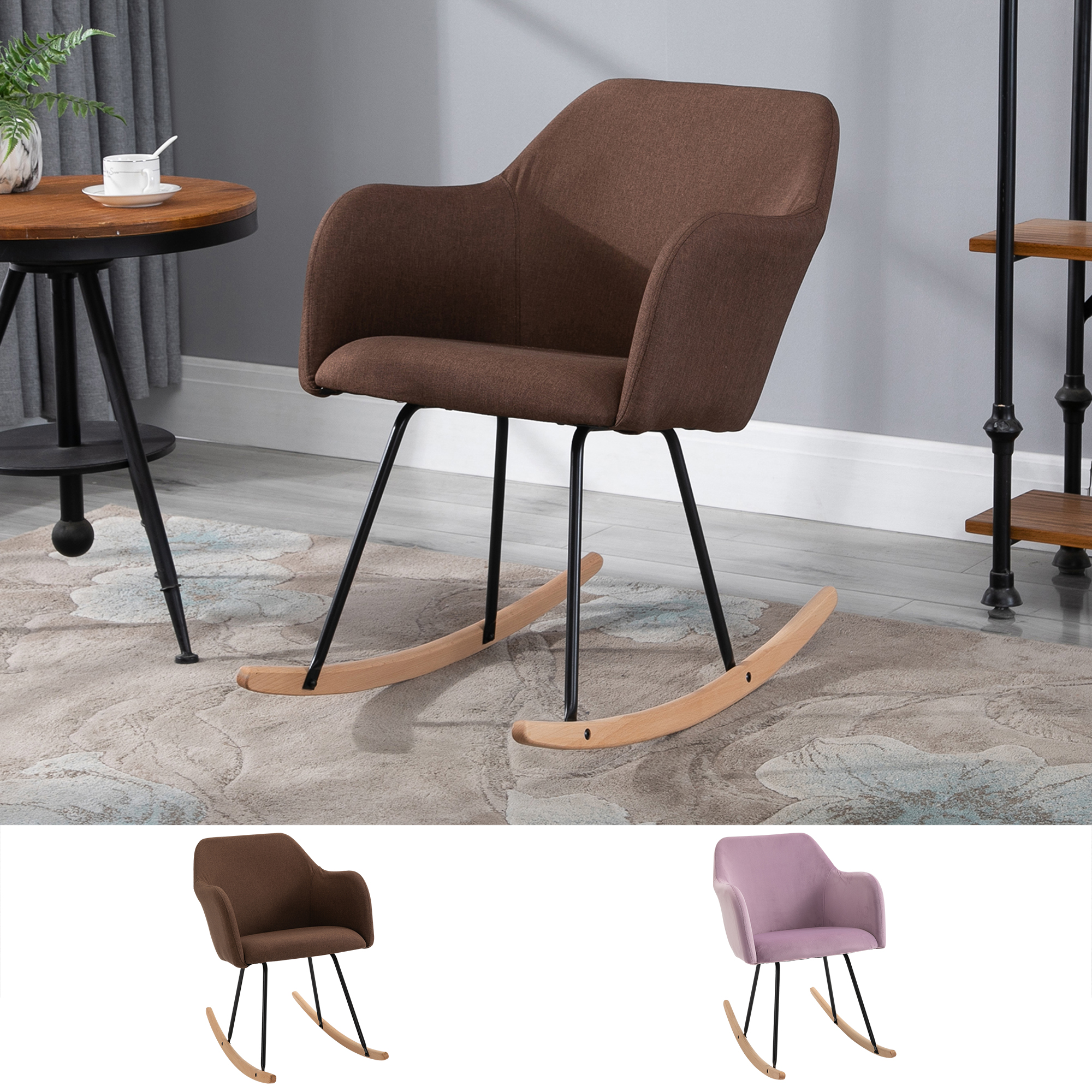 HOMCOM Moderner Schaukelstuhl Liegestuhl Leinen Schaumstoff Metall