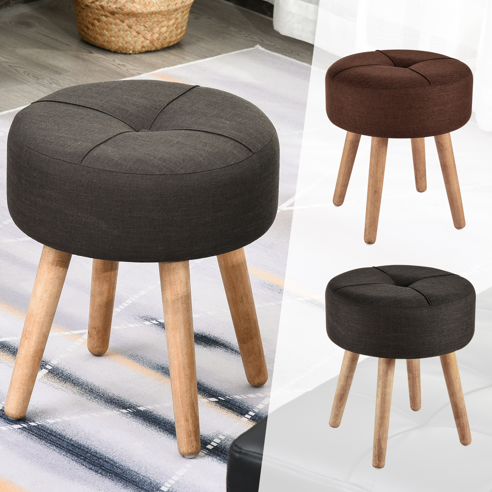 HOMCOM Sitzhocker Fußhocker Polsterhocker Fußbank mit Holzbeine | eBay