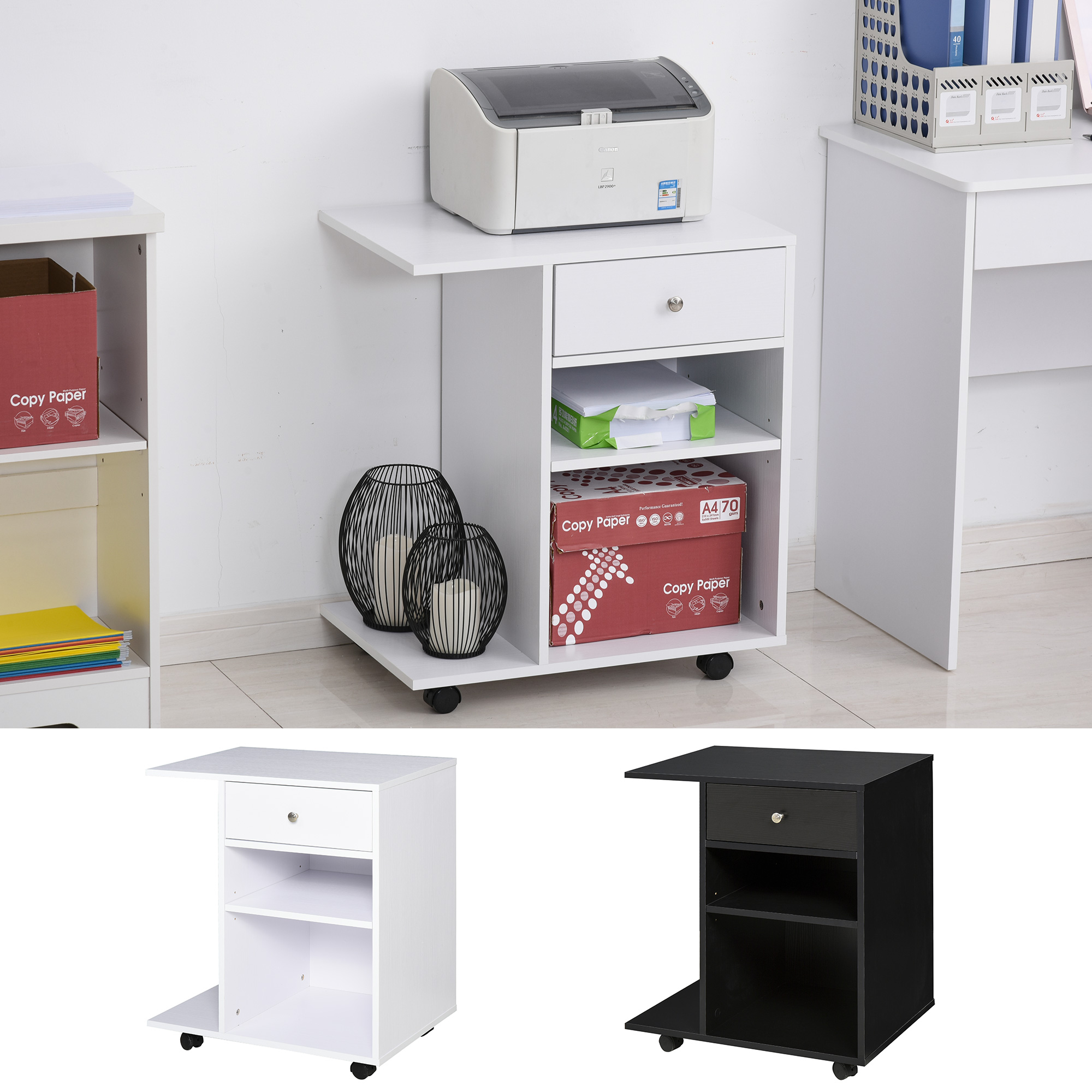 HOMCOM Druckertisch Rollwagen Druckerständer mit Schubladen+Ablagen | eBay
