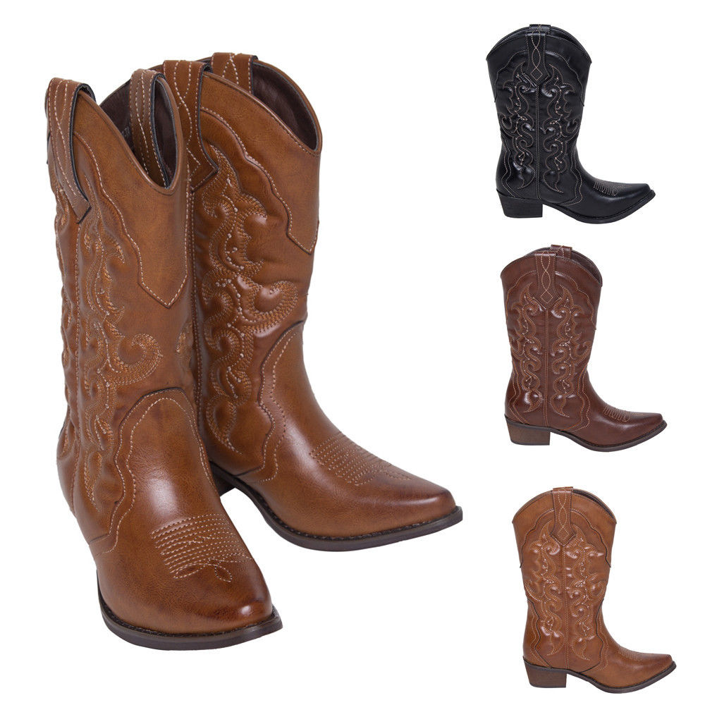 Womens Winter Western Cowboy Boots Mid Calf Wedding Shoes Womens Winter Western Cowboy Boots Mid Calf Wedding Shoes