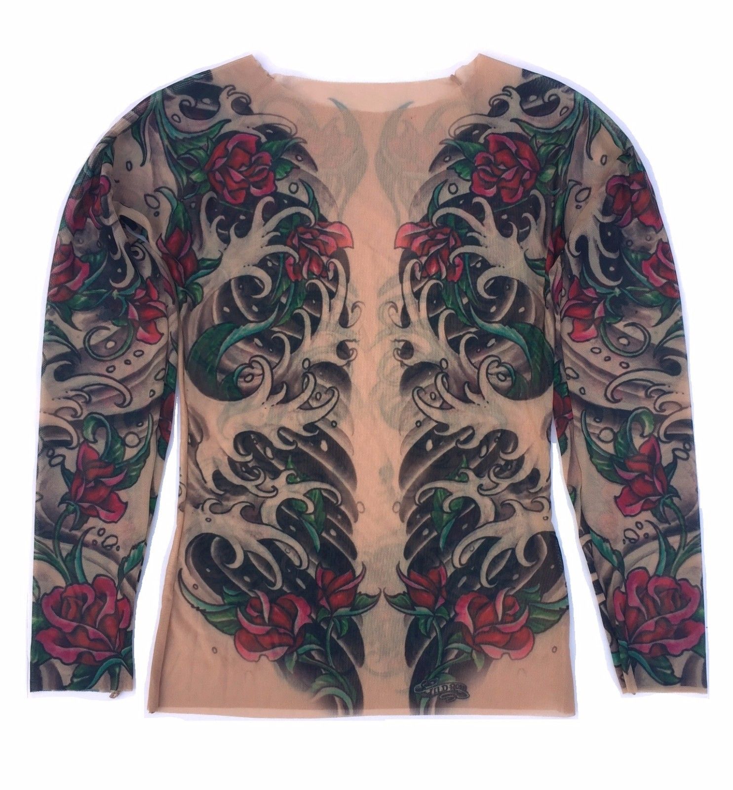 Wild Rose Ladies Mesh Tattoo Shirt SHEISHE Red Rose Black Water Full