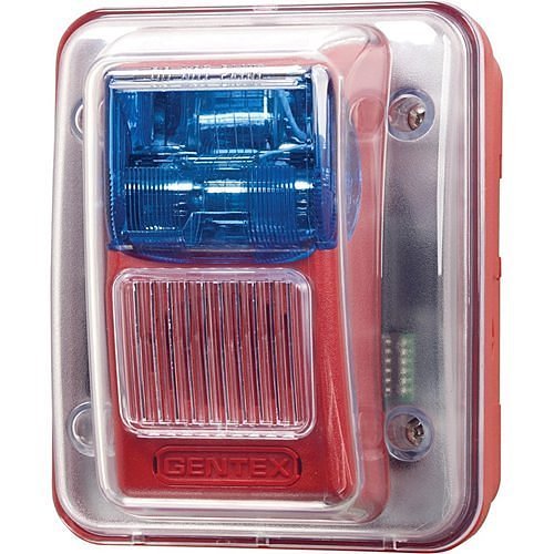 Gentex WGESB24-75PWR WGES 24 VDC Outdoor Colored Lens Strobe, 75CD, No Marking, Red Faceplate, Blue Lens