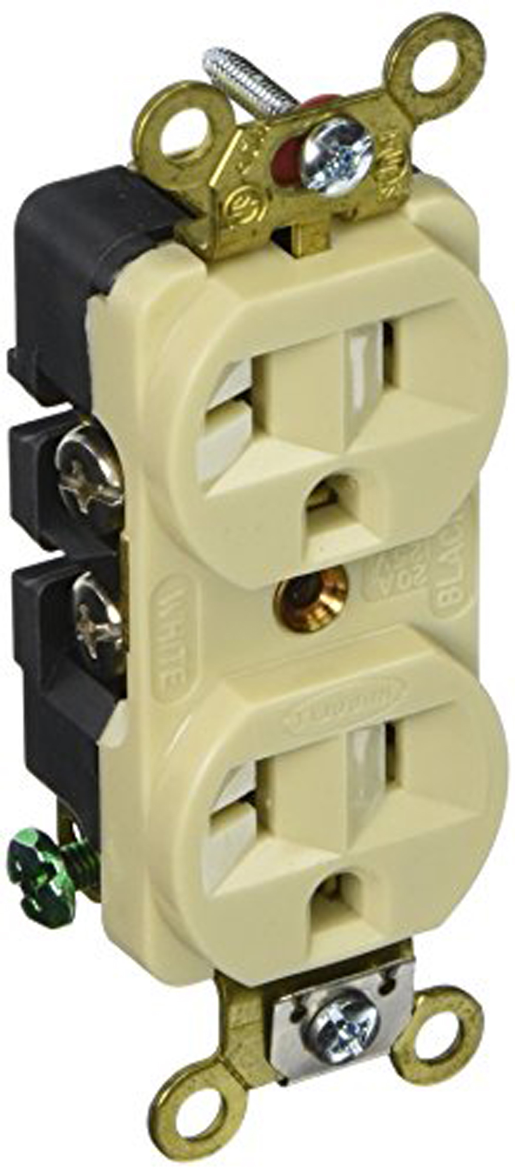 Hubbell HBL5352I 20 Amp, 125 Volt Duplex Receptacle, Back and Side Wired, Ivory