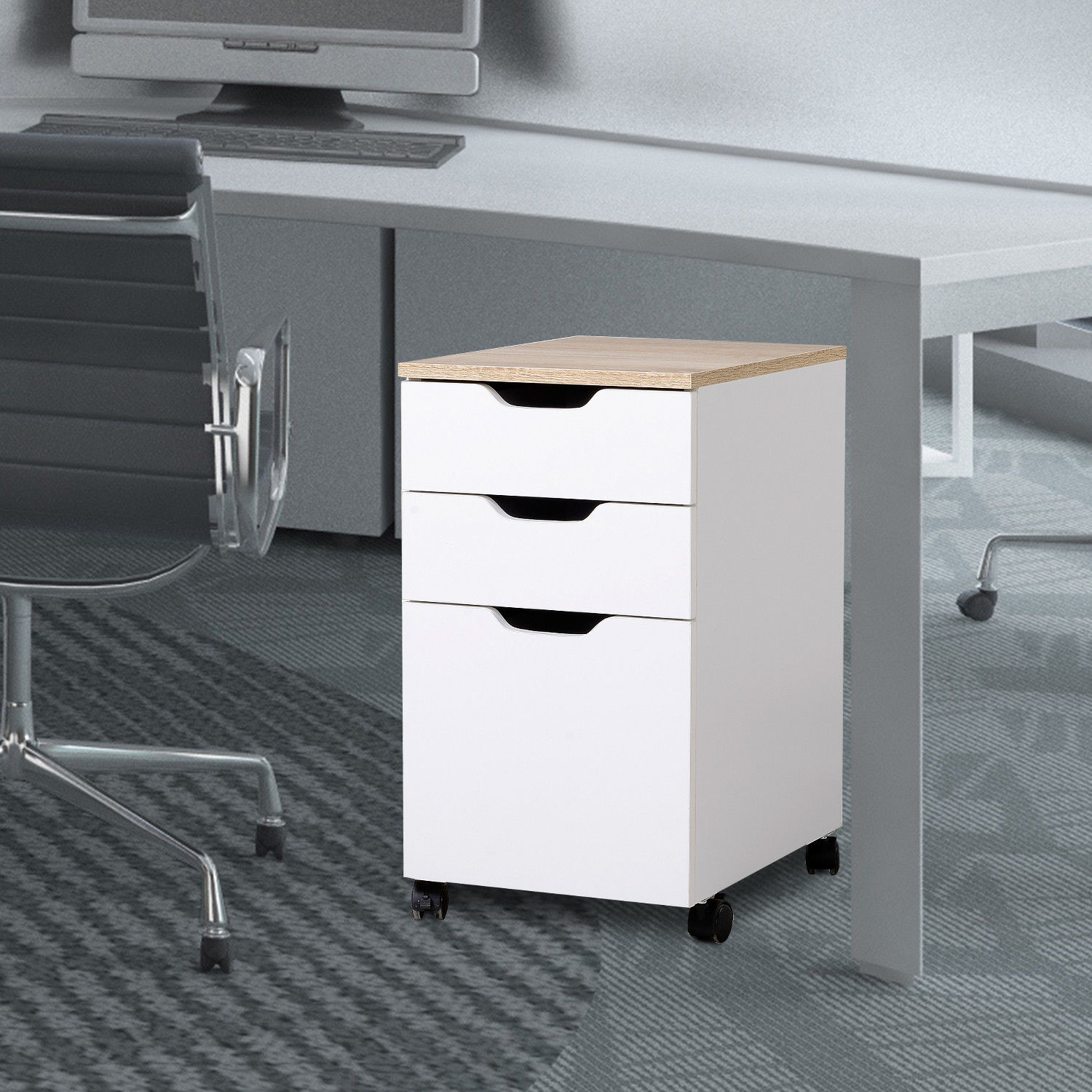 33 /× 45 /× 60cm Bianco homcom Cassettiera Armadietto Portadocumenti in Legno
