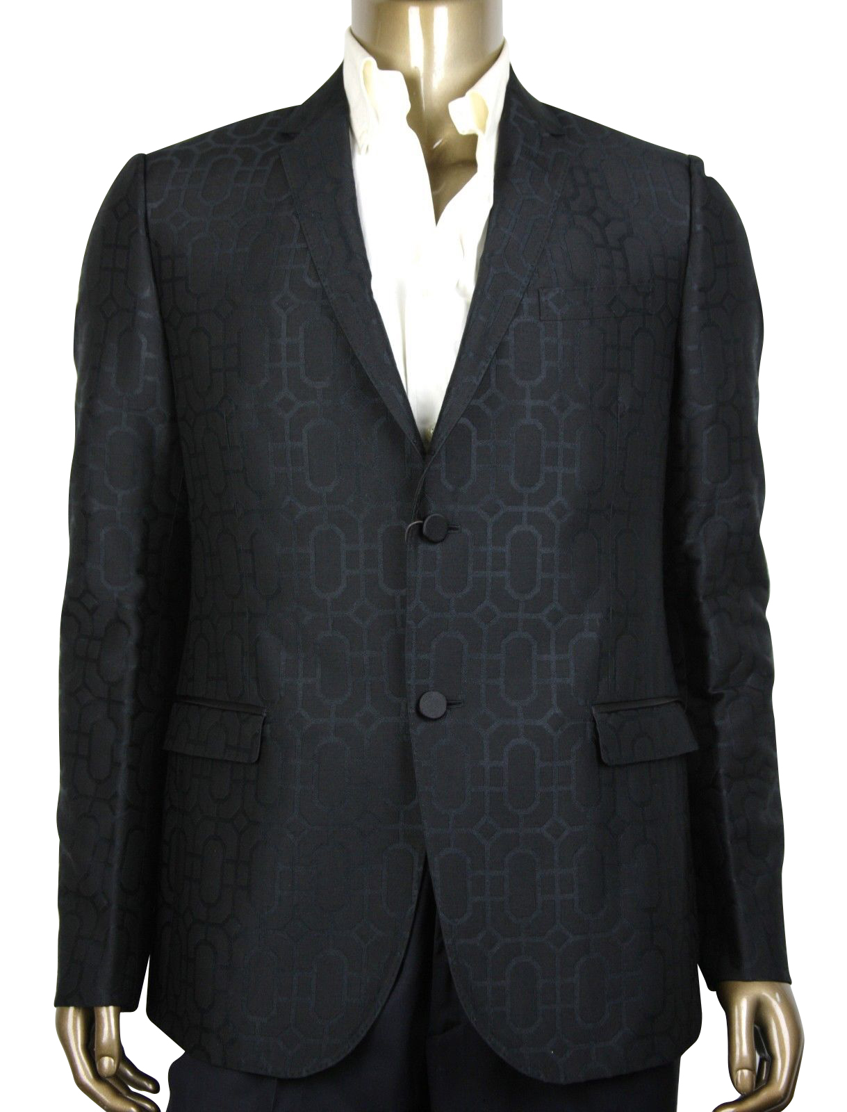 Gucci Men's Emerald Jacquard Dylan 60 Black Wool Silk 2 Buttons Jacket(G 46 R / US 36 R)